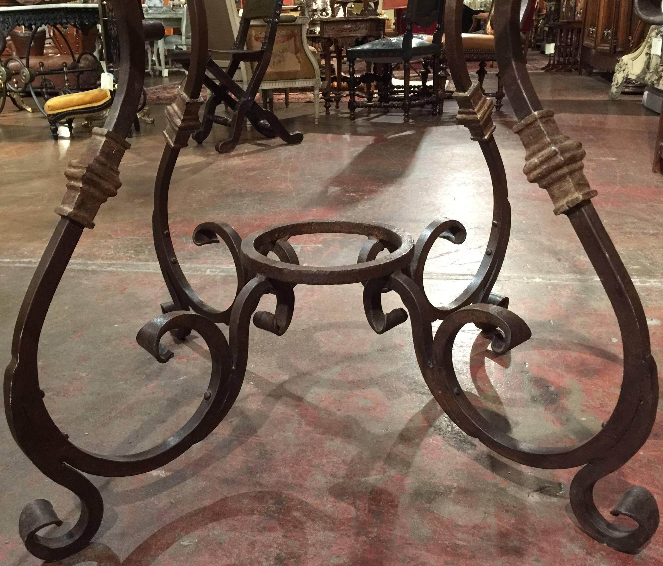 Brushed Wrought Iron French Table Base with Round Glass Top