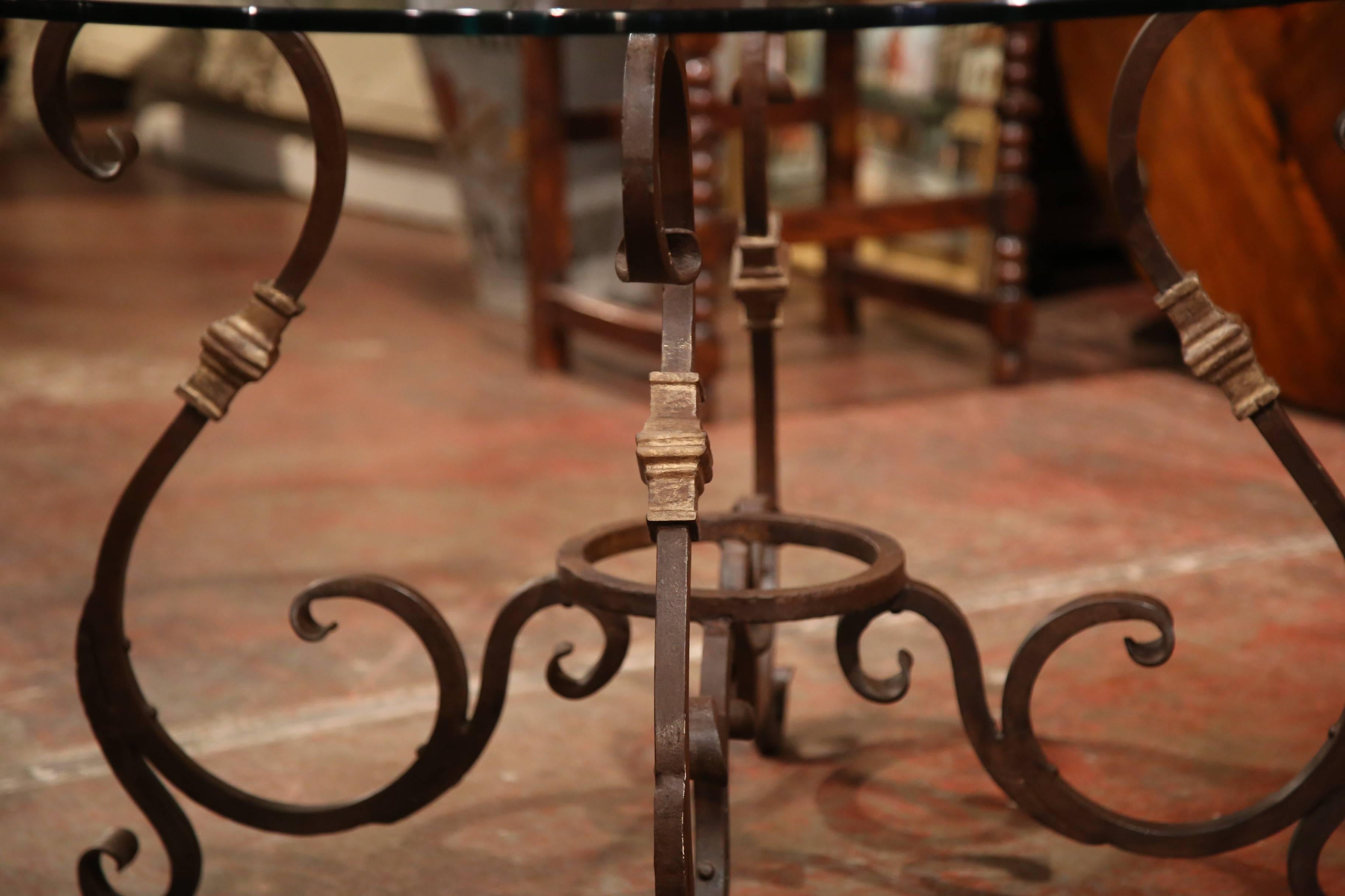 Contemporary Wrought Iron French Table Base with Round Glass Top