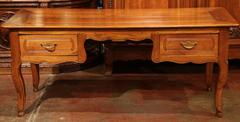 Large 19th Century Louis XV Country French Carved Cherry Desk with Drawers