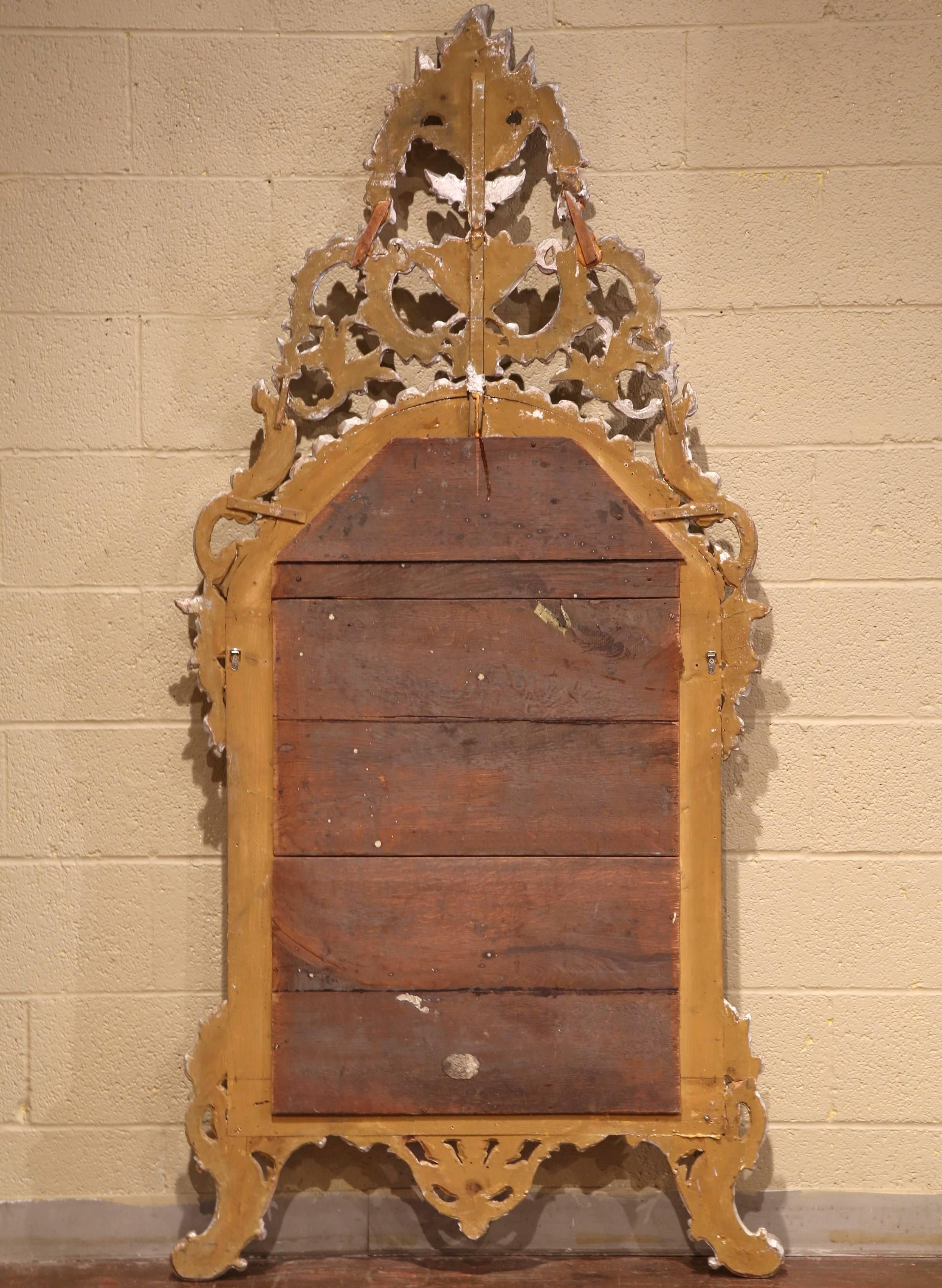 Mid-20th Century, Italian Carved Silver Leaf Mirror with Painted Coral Trim 1