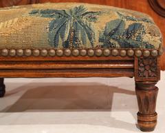 19th Century French Louis XVI Walnut Foot Stool with Aubusson Tapestry