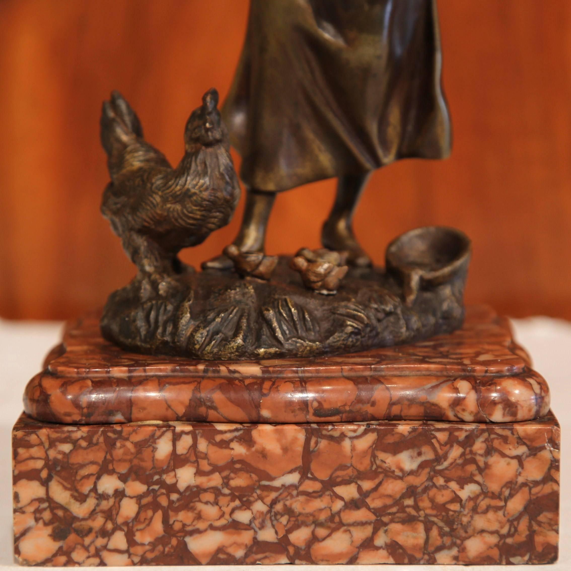 Patinated 19th Century French Bronze Figurine on Marble Base Signed G. Omerth