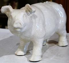 Midcentury French Painted Faience Pig Sculpture from Normandy