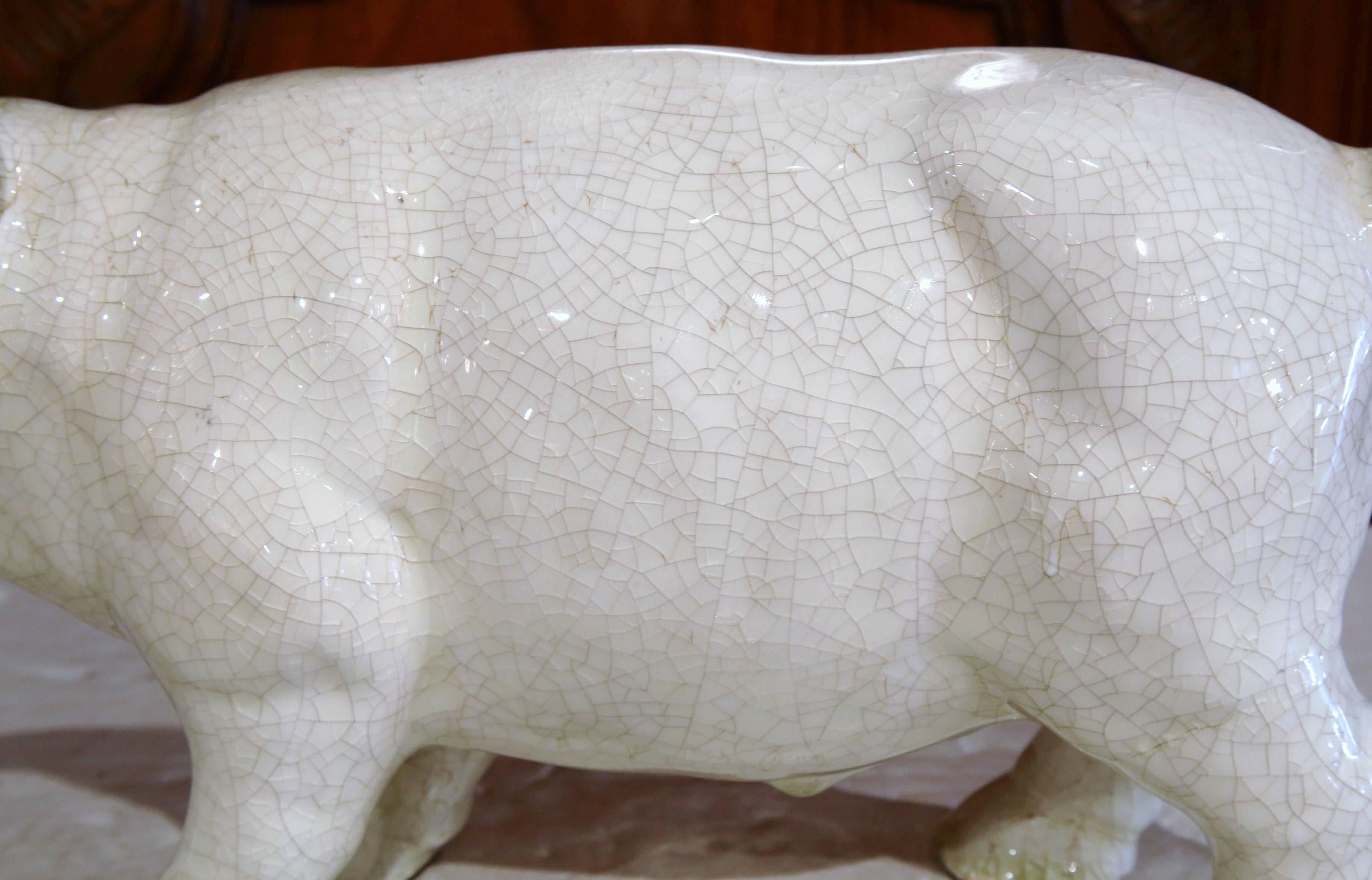 Midcentury French Painted Faience Pig Sculpture from Normandy 1