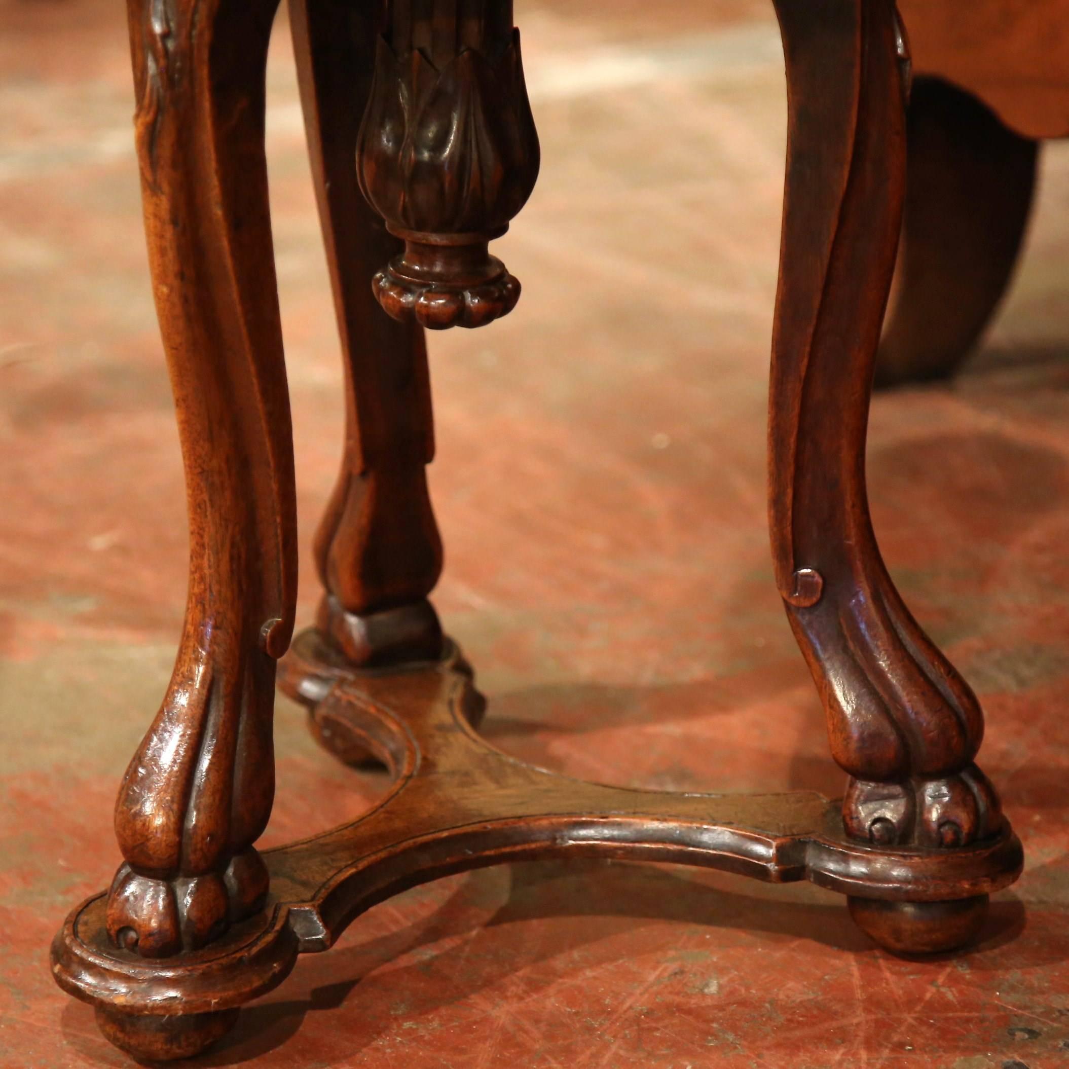 Louis XIV 19th Century, French Hand Carved Walnut Piano Grotto Stool with Shell Motif