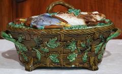 19th Century English Hand-Painted Majolica Tureen and Lid Signed Minton