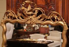 19th Century French Louis XIV Gold Leaf Mirror with Bird and Carved Ribbons