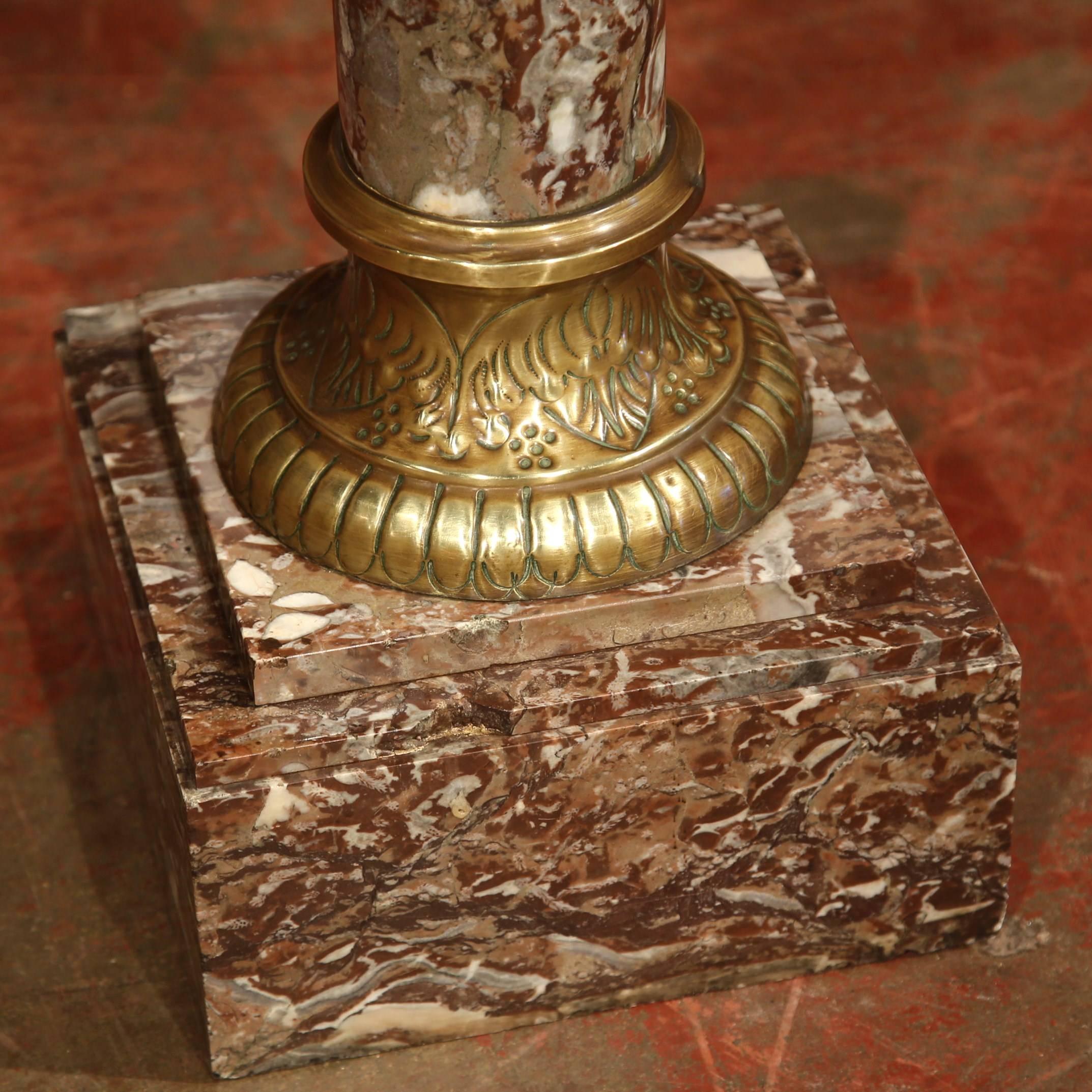 19th Century French Red Marble and Brass Pedestal with Swivel Top In Excellent Condition In Dallas, TX