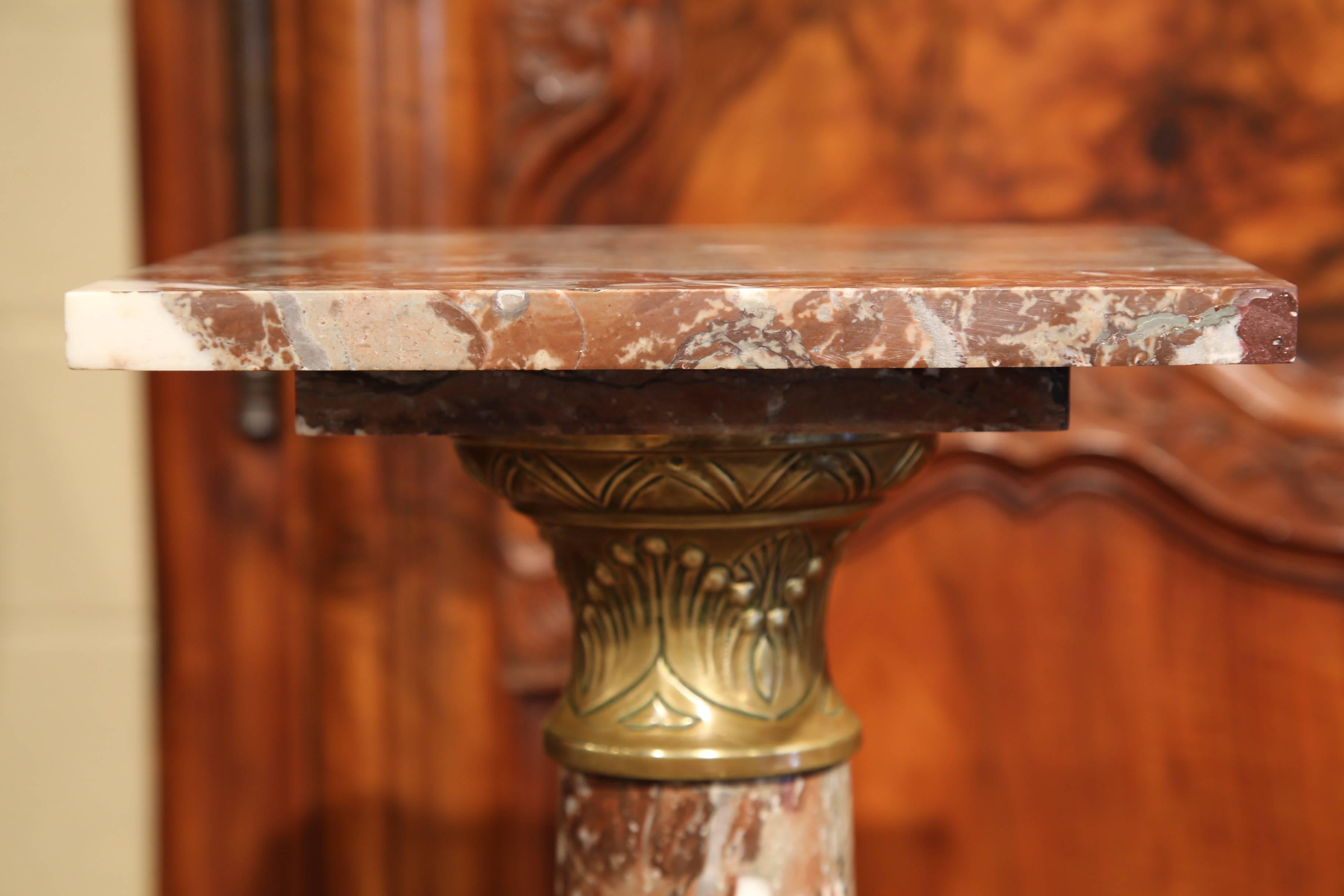 Burnished 19th Century French Red Marble and Brass Pedestal with Swivel Top