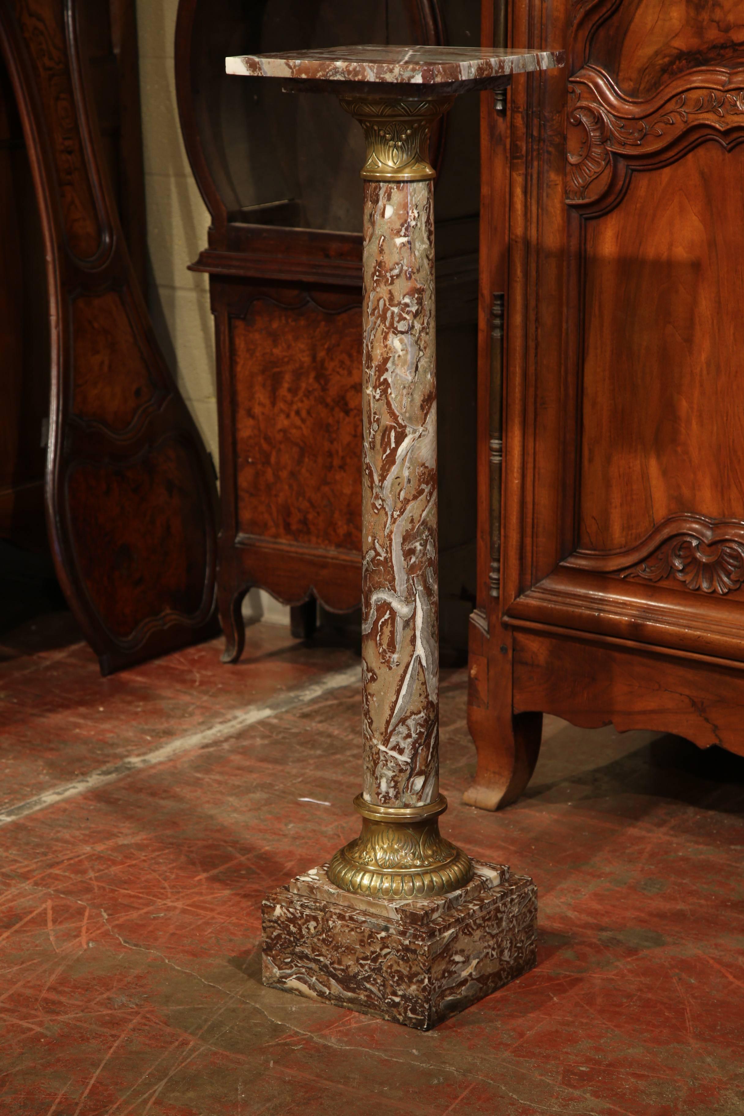 19th Century French Red Marble and Brass Pedestal with Swivel Top 1