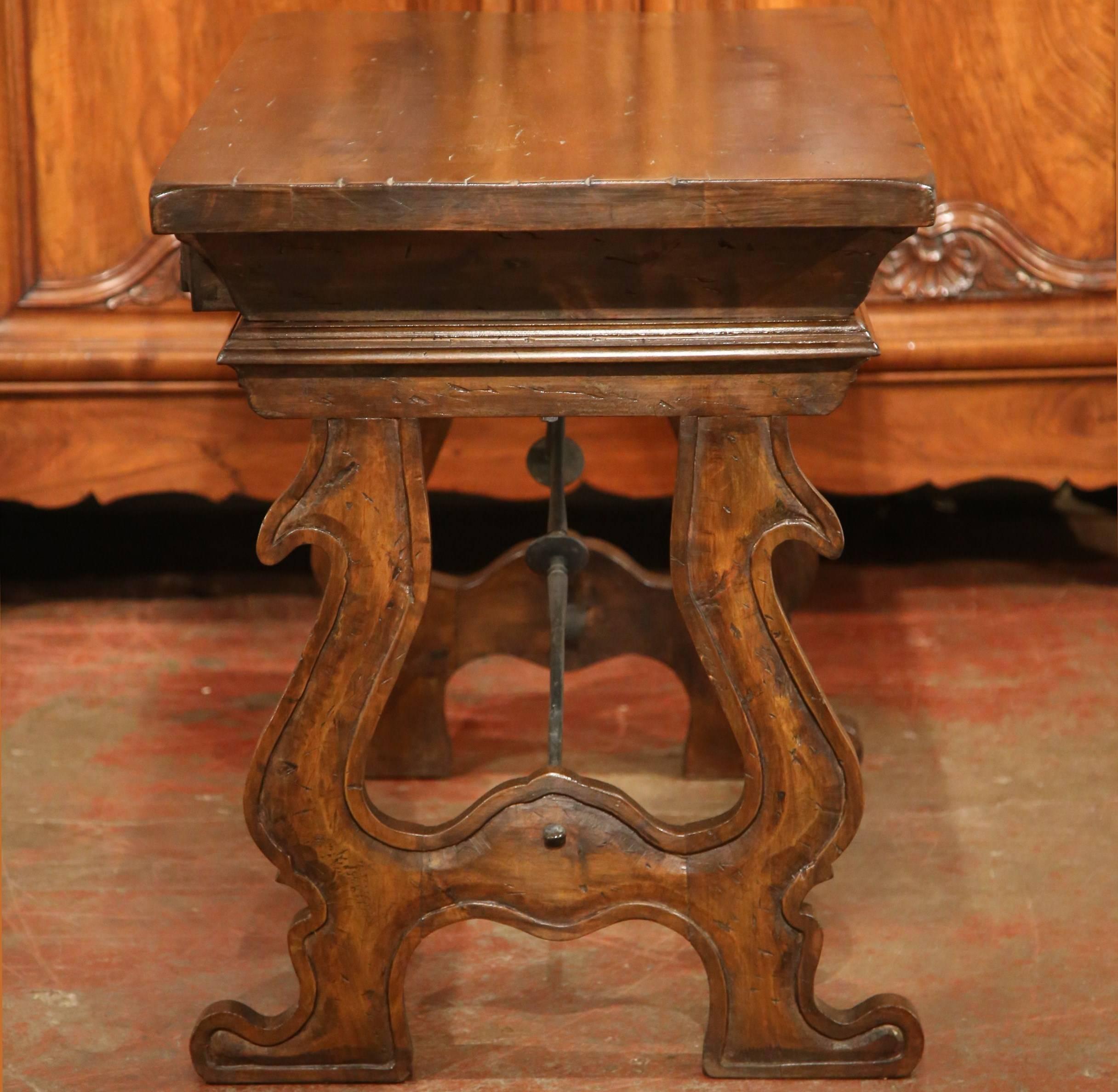 Early 20th Century Spanish Walnut Desk with Iron Stretcher and Two Drawers 2