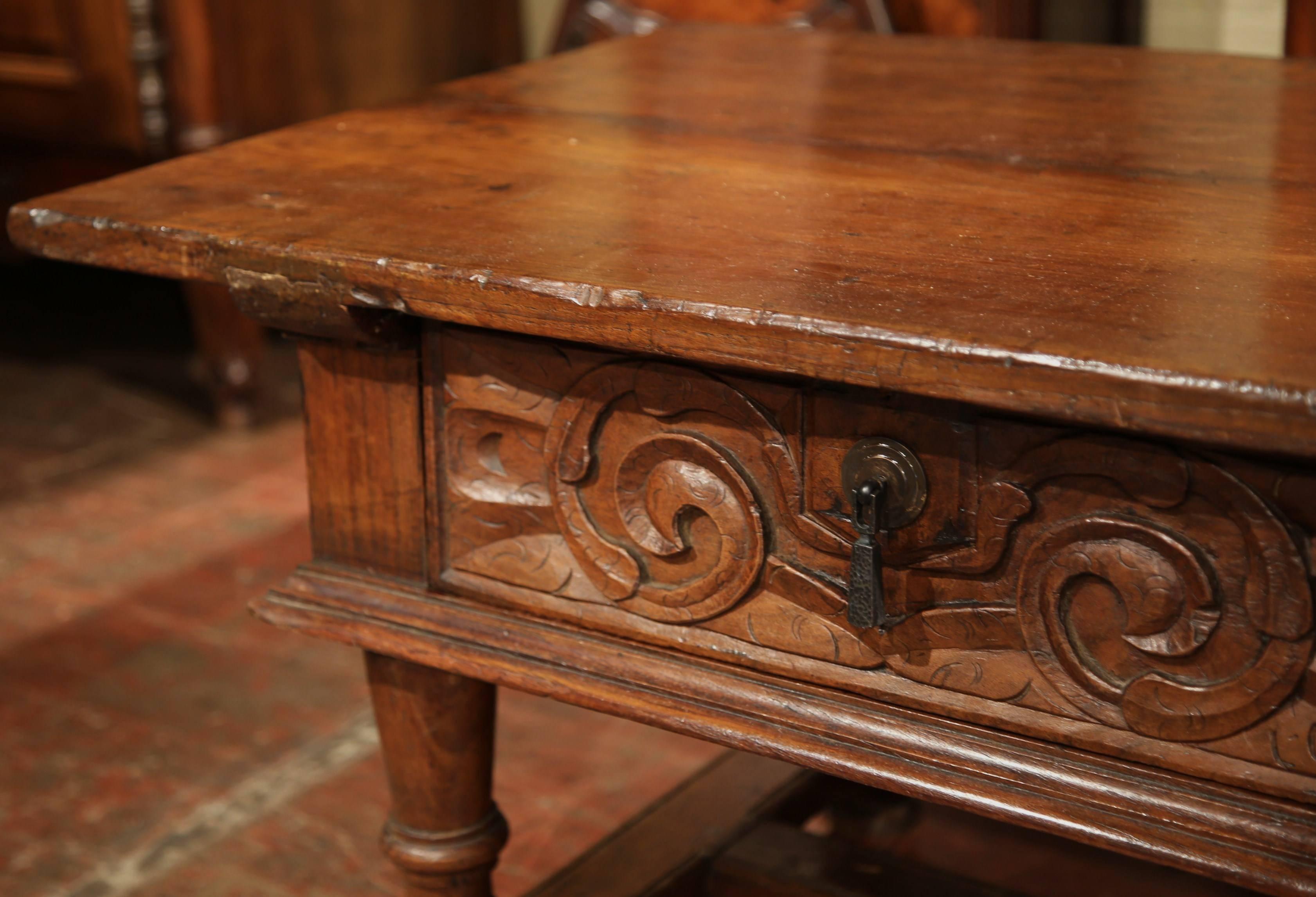 19th Century French Carved Chestnut Two-Drawer Coffee Table from the Pyrenees 2