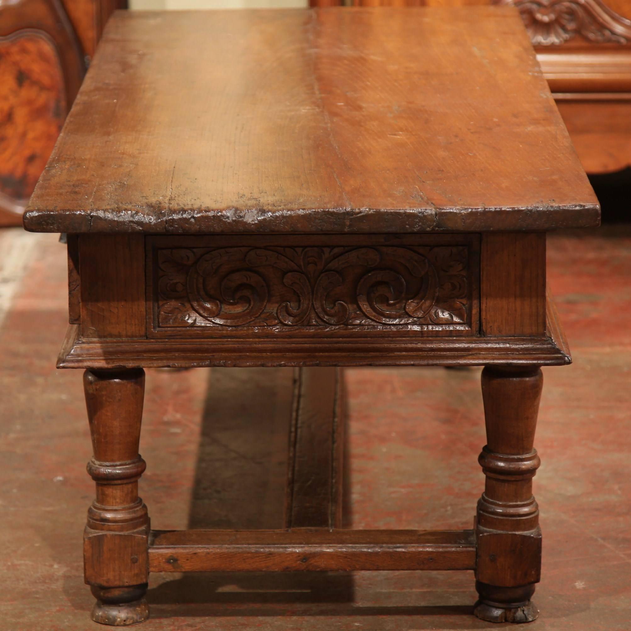 19th Century French Carved Chestnut Two-Drawer Coffee Table from the Pyrenees 4