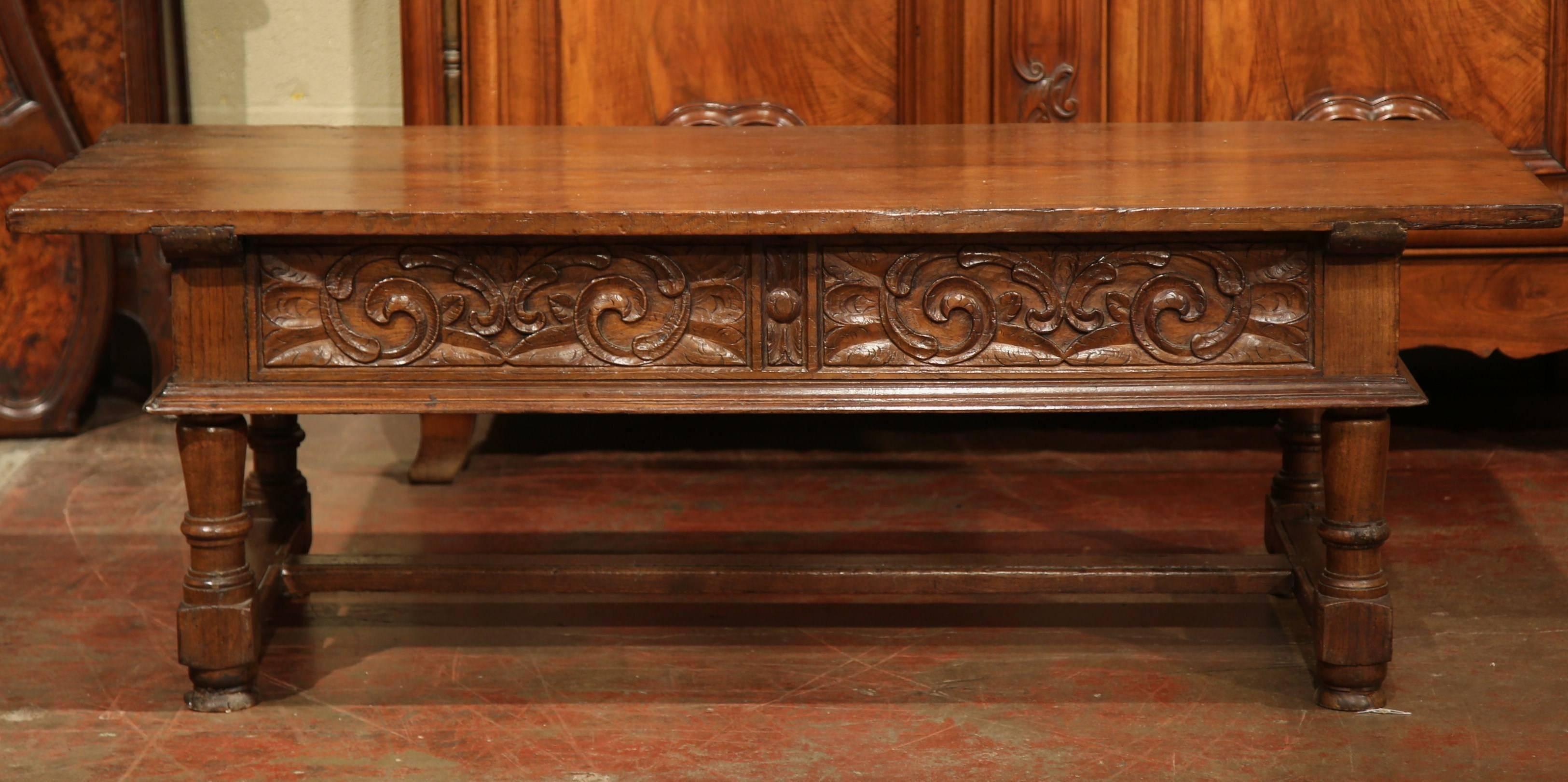 19th Century French Carved Chestnut Two-Drawer Coffee Table from the Pyrenees 5