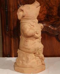 Mid-20th Century French Patinated Concrete Pig Sculpture Playing the Guitar