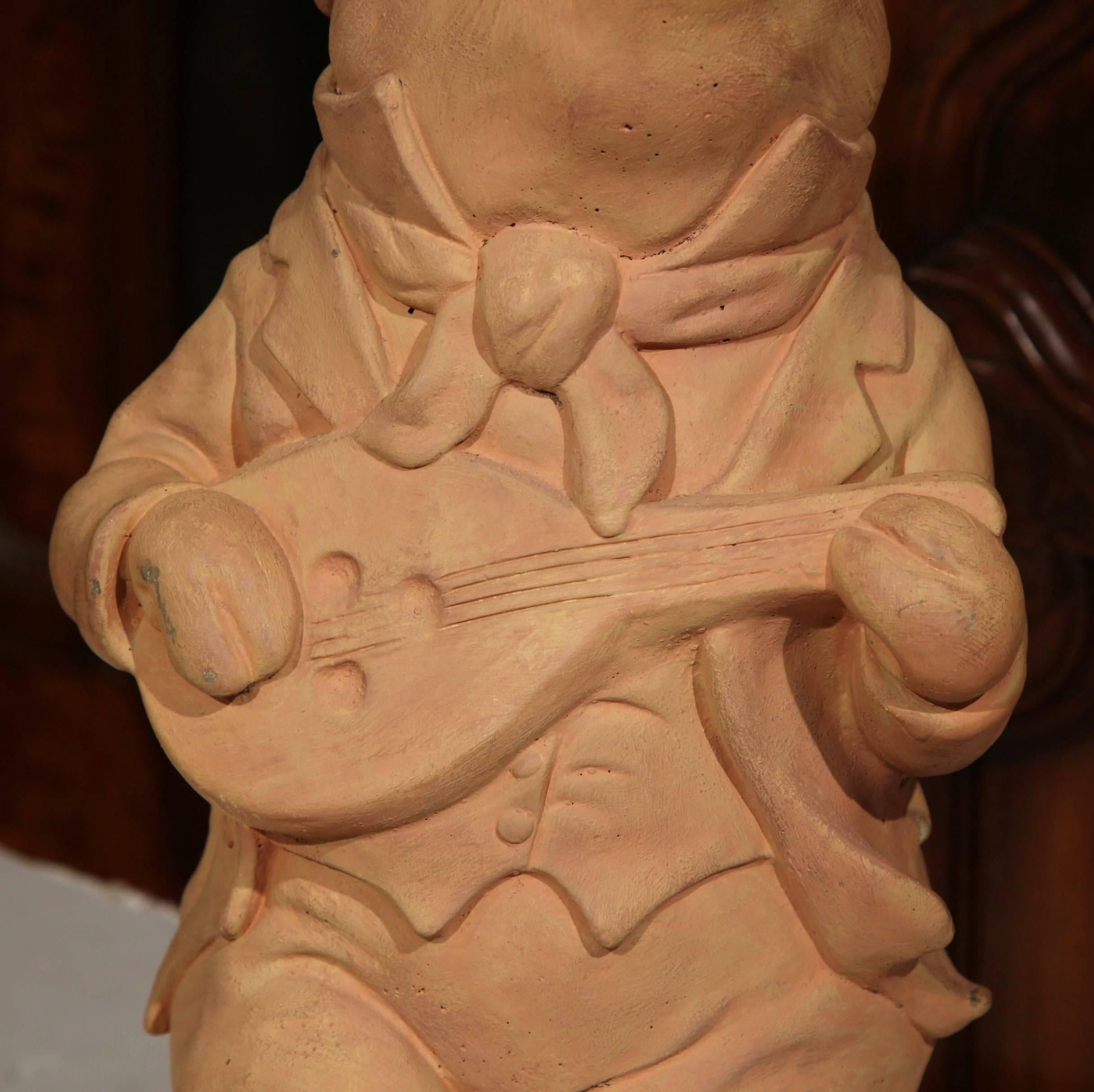 Mid-20th Century French Patinated Concrete Pig Sculpture Playing the Guitar 2