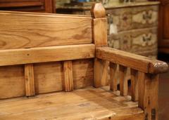 19th Century Country French Carved Pine Bench with Back from the Pyrenees