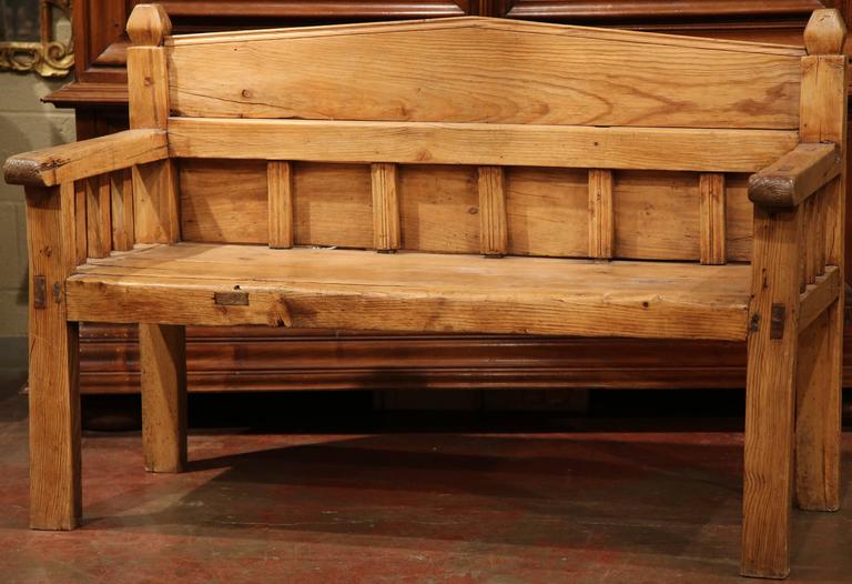 19th Century Country French Carved Pine Bench With Back From The