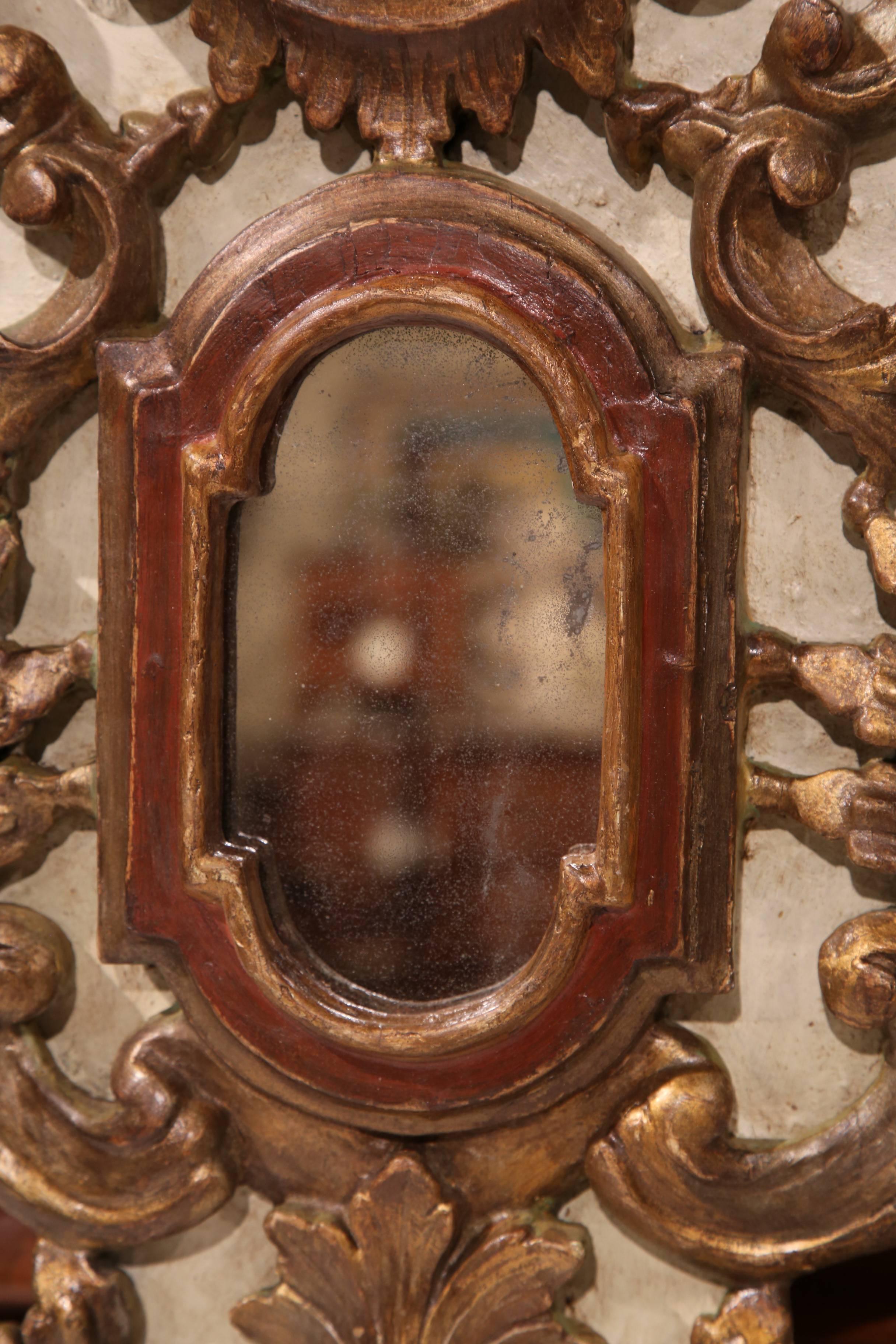 Early 19th Century Italian Painted and Gilt Carved Reliquary Frame with Mirror 1