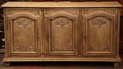 18th Century French Louis XIV Carved Bleached Oak Buffet from Normandy