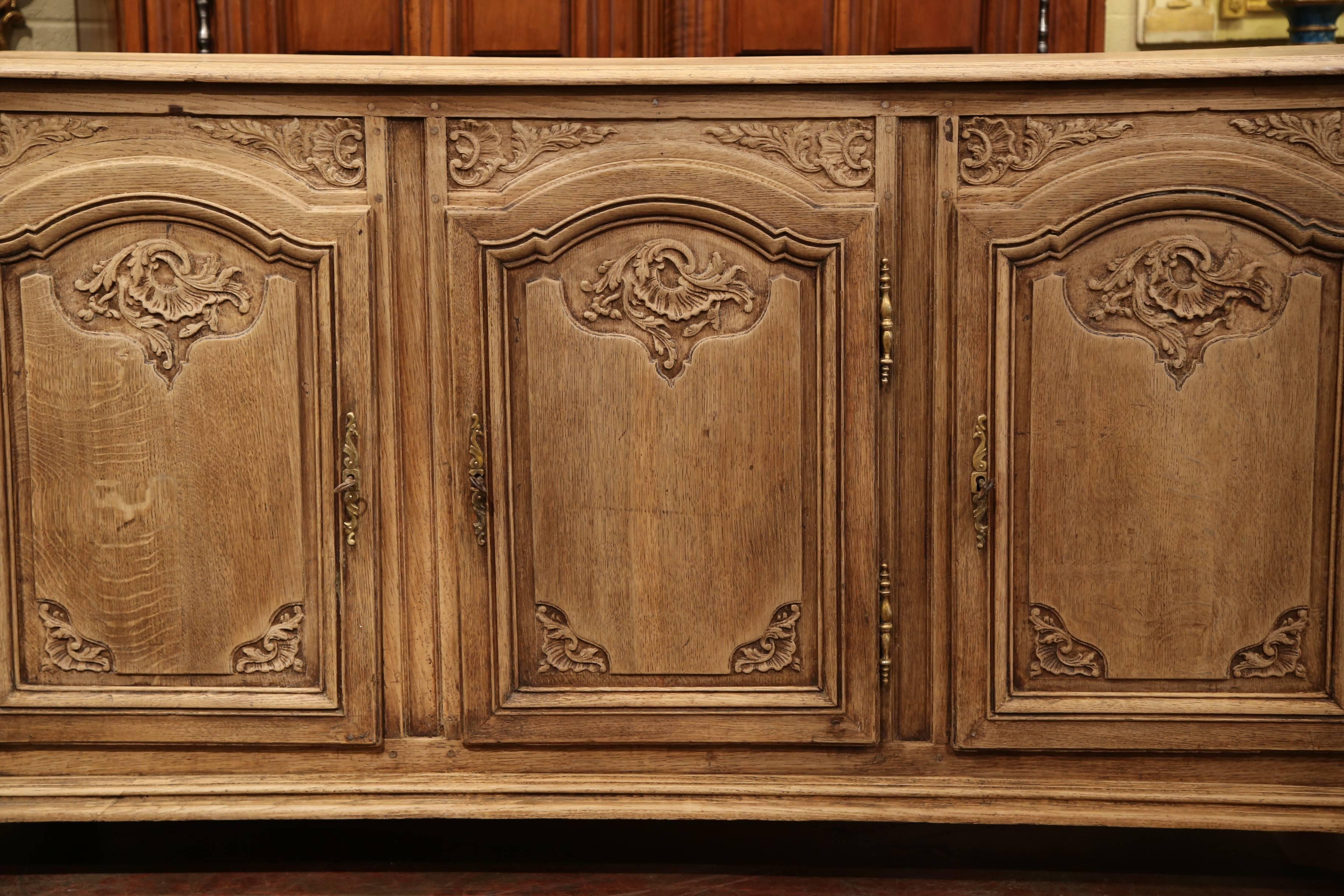 Hand-Carved 18th Century French Louis XIV Carved Bleached Oak Buffet from Normandy