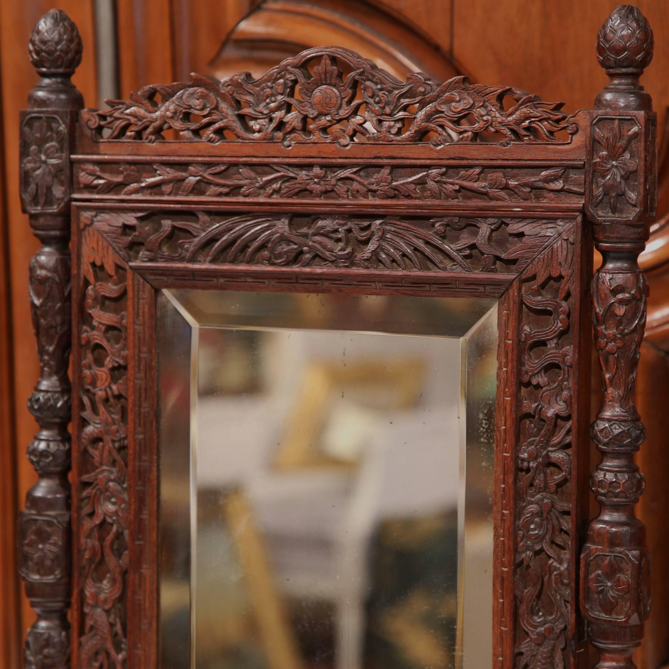 19th Century French Black Forest Carved Oak Freestanding Vanity Table Mirror In Excellent Condition In Dallas, TX
