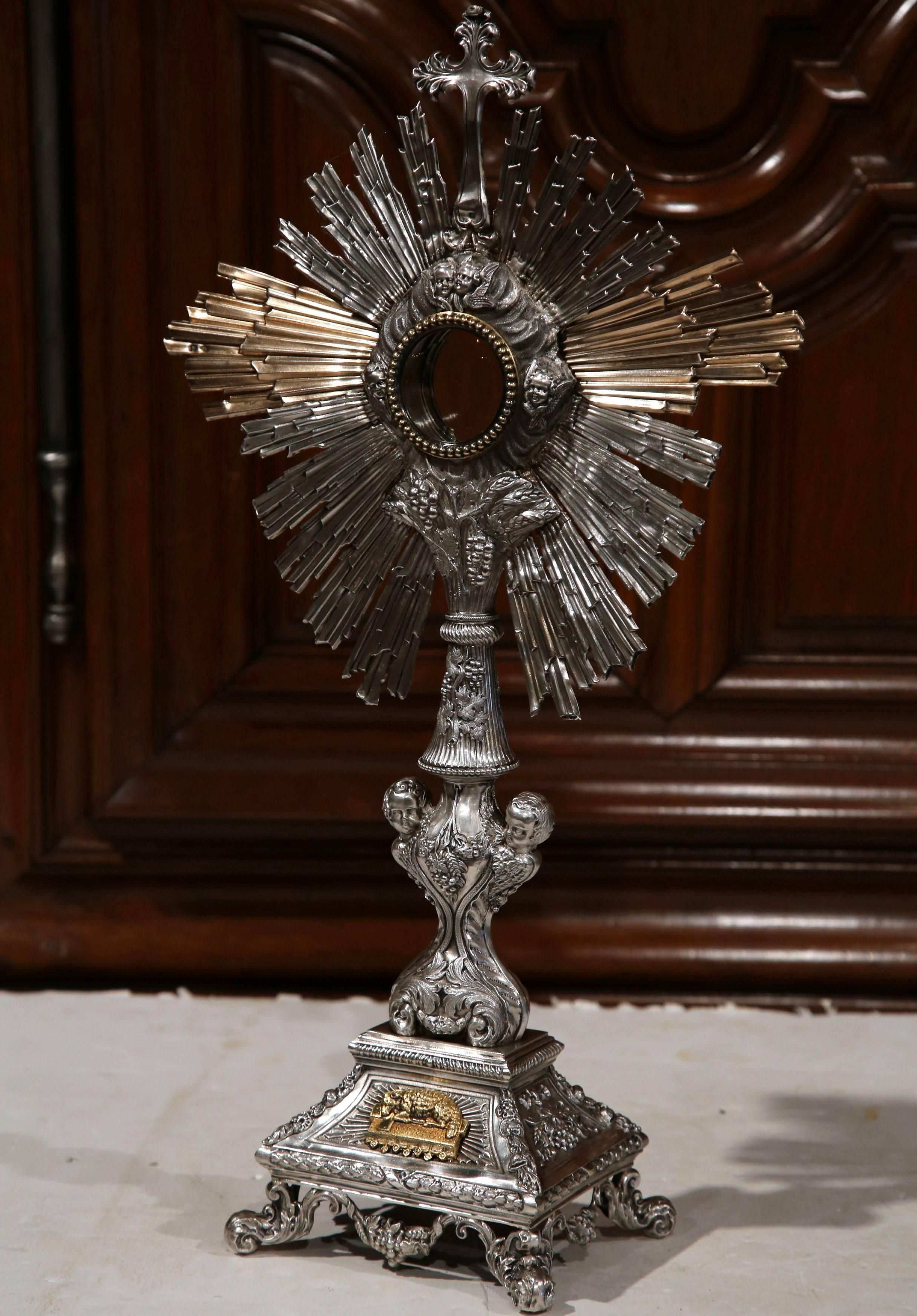Louis XV 18th Century French Carved Sterling Silver and Gilt Catholic Monstrance