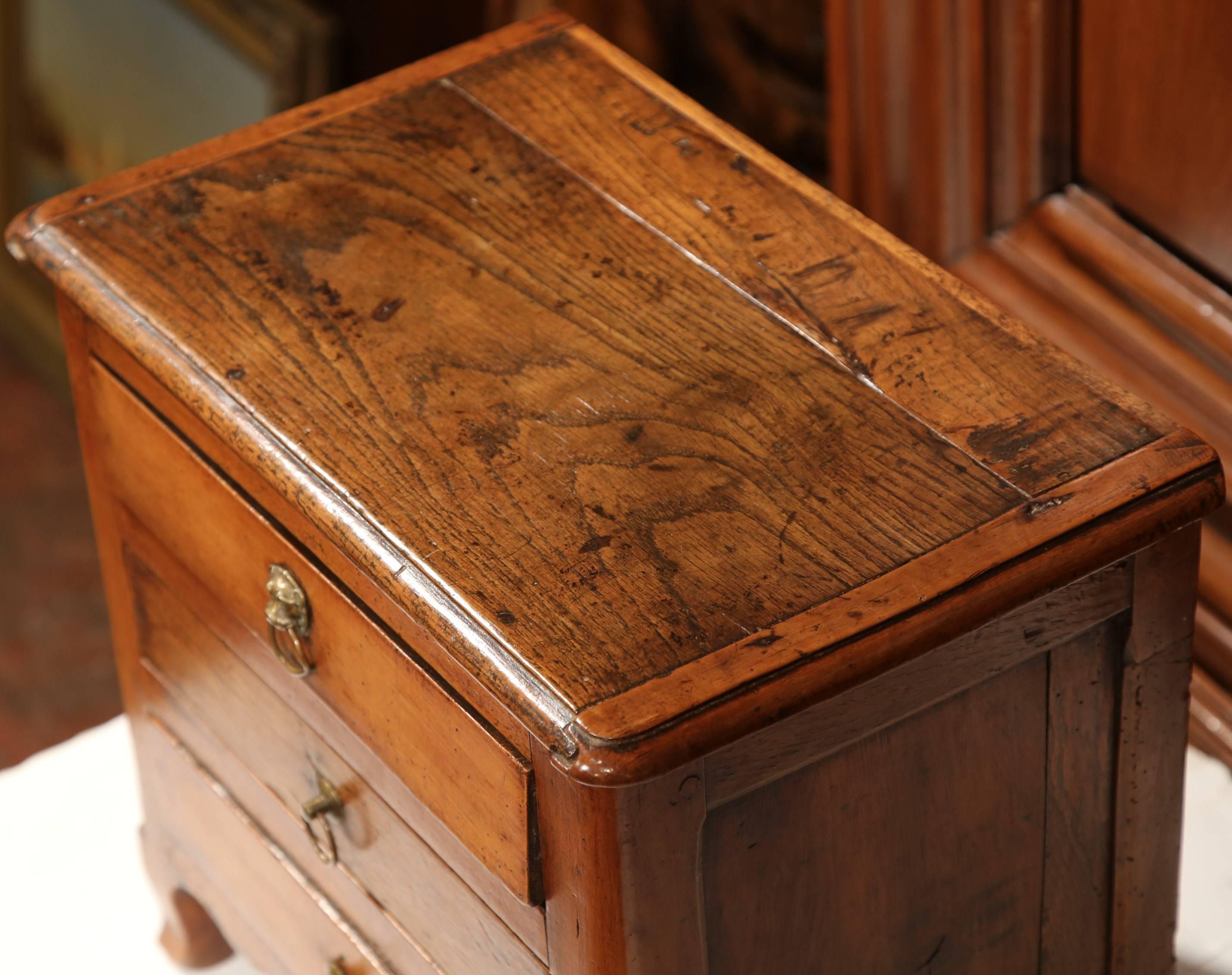 Hand-Carved Early 19th Century French Louis XV Cherry and Oak Miniature Commode with Drawers