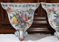 Pair of 19th Century French Hand-Painted Porcelain Floral Wall Brackets