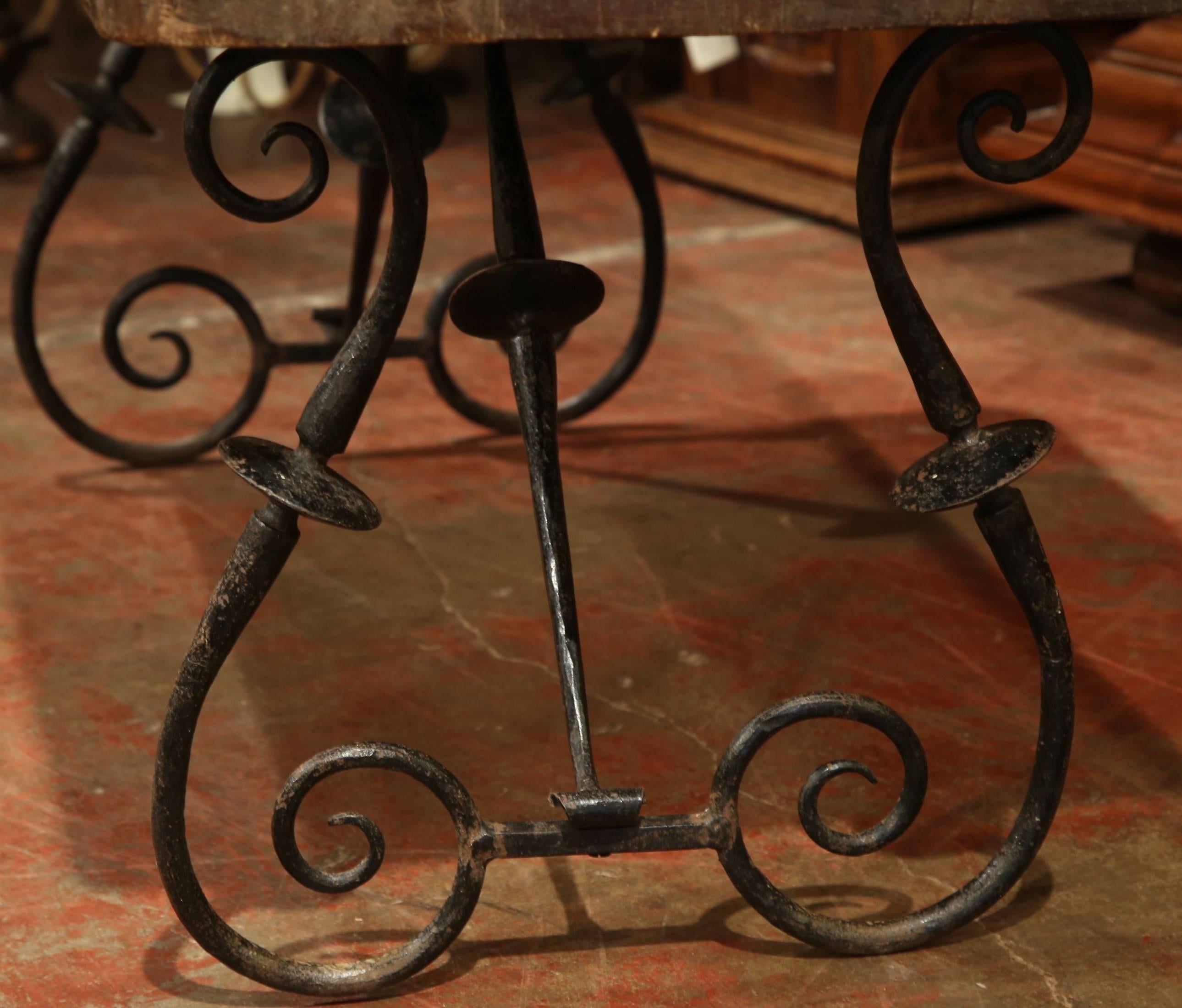Louis XIII 19th Century Spanish Walnut Coffee Table with Iron Legs and Stretcher