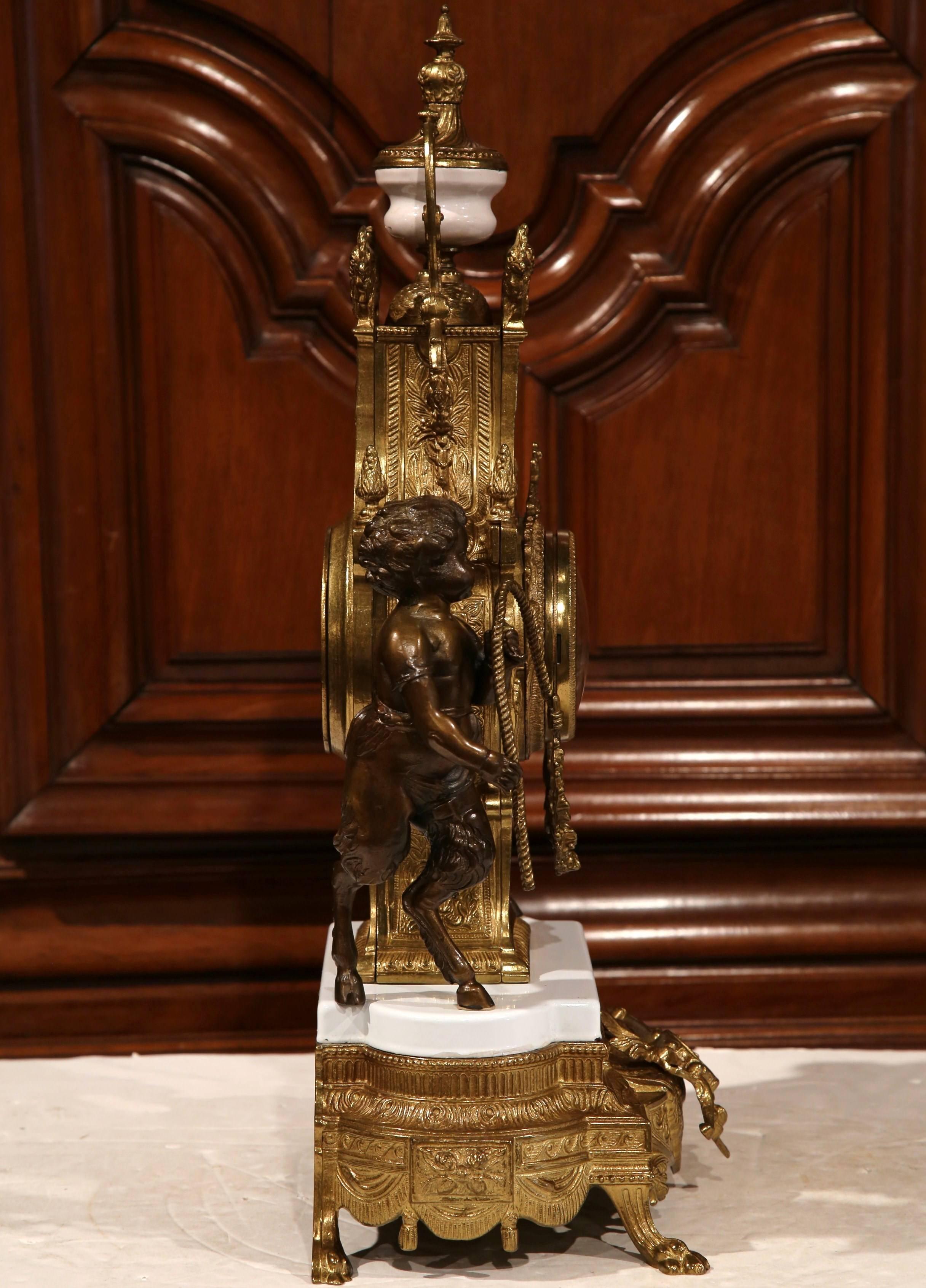 Louis XVI Early 20th Century Italian Carved Bronze and Marble Clock with Patinated Cherubs