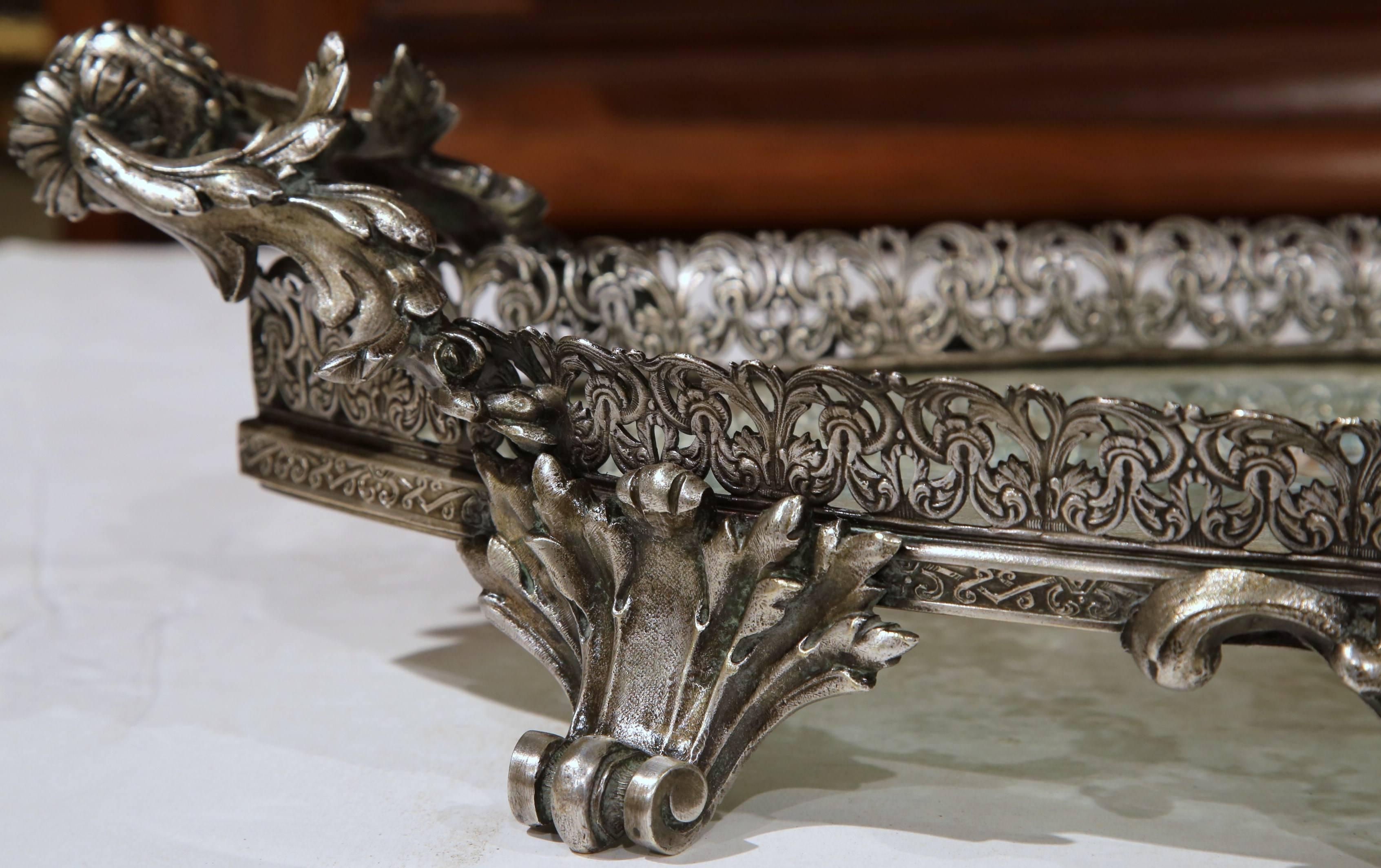 19th Century, French, Louis XV Silvered Bronze Centrepiece with Reverse Painting 4