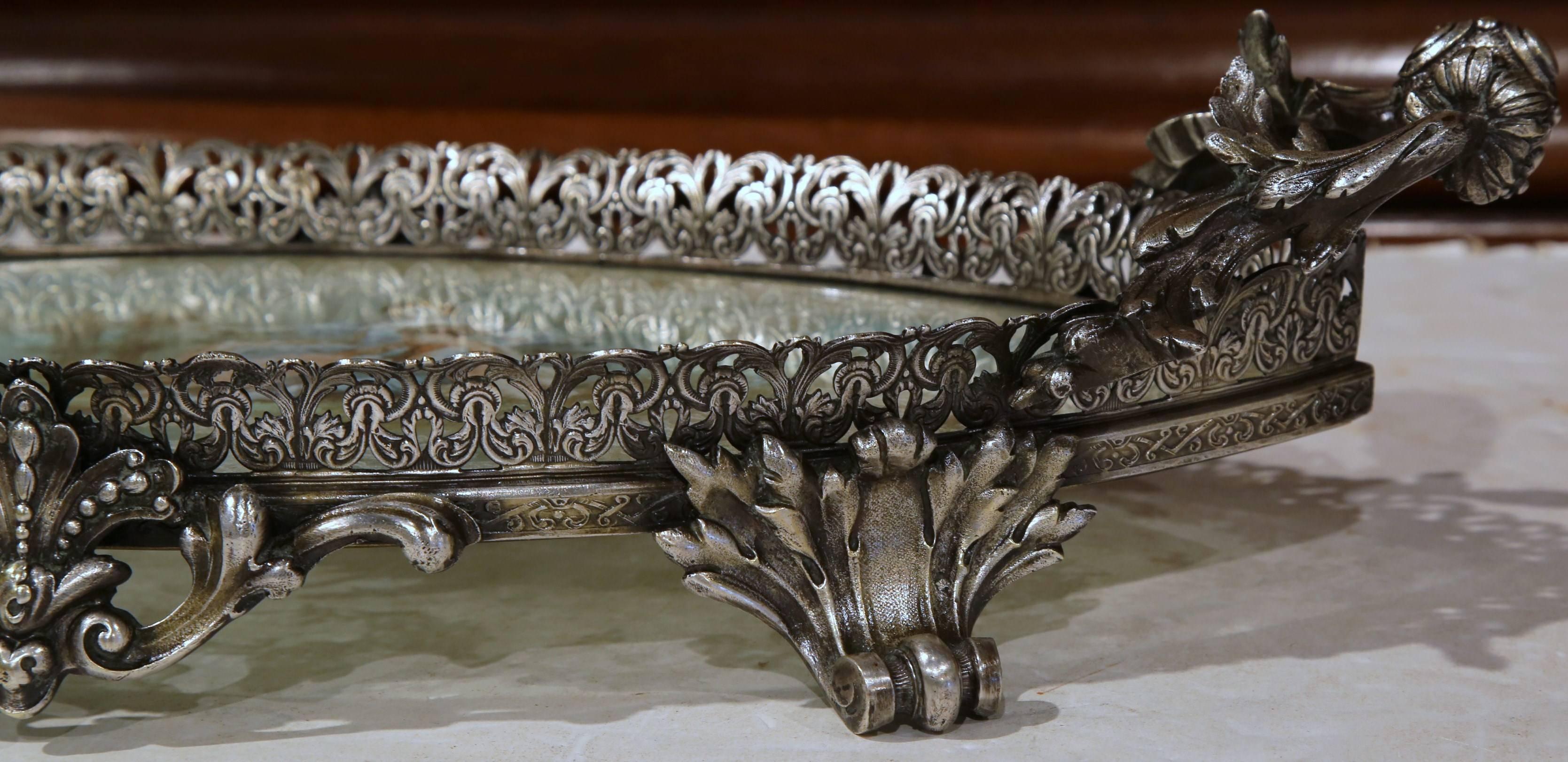 19th Century, French, Louis XV Silvered Bronze Centrepiece with Reverse Painting 3