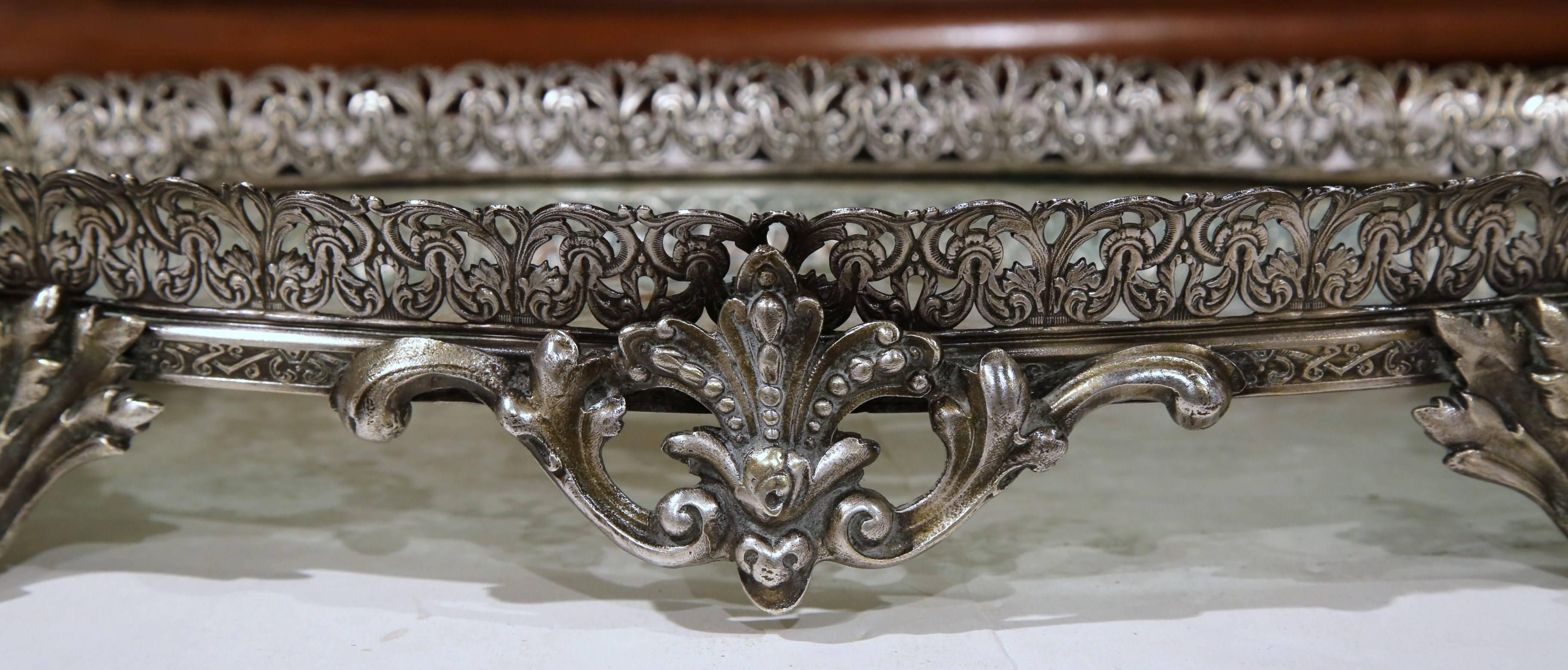 19th Century, French, Louis XV Silvered Bronze Centrepiece with Reverse Painting 2