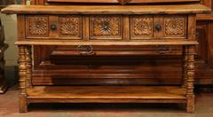 18th Century, Louis XIII, Carved Chestnut Console Table from the Pyrenees