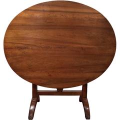 19th Century French Oval Walnut Tilt-Top Wine Tasting Table from Burgundy