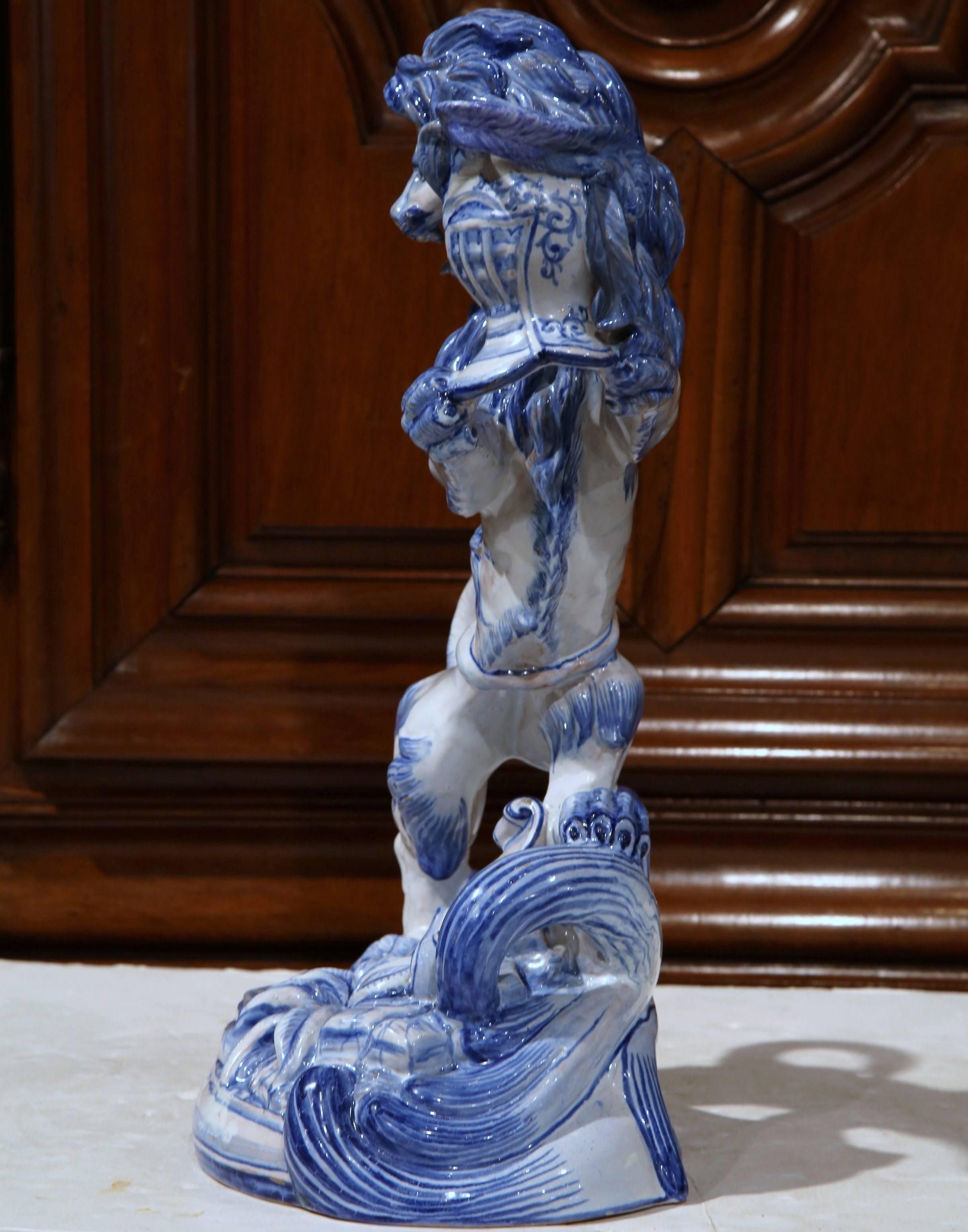 19th Century French Faience Lion Sculpture Candleholder Attributed to E. Galle 1