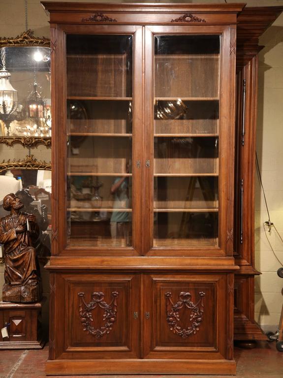 Tall Early 20th Century French Carved Walnut Bookcase with ...