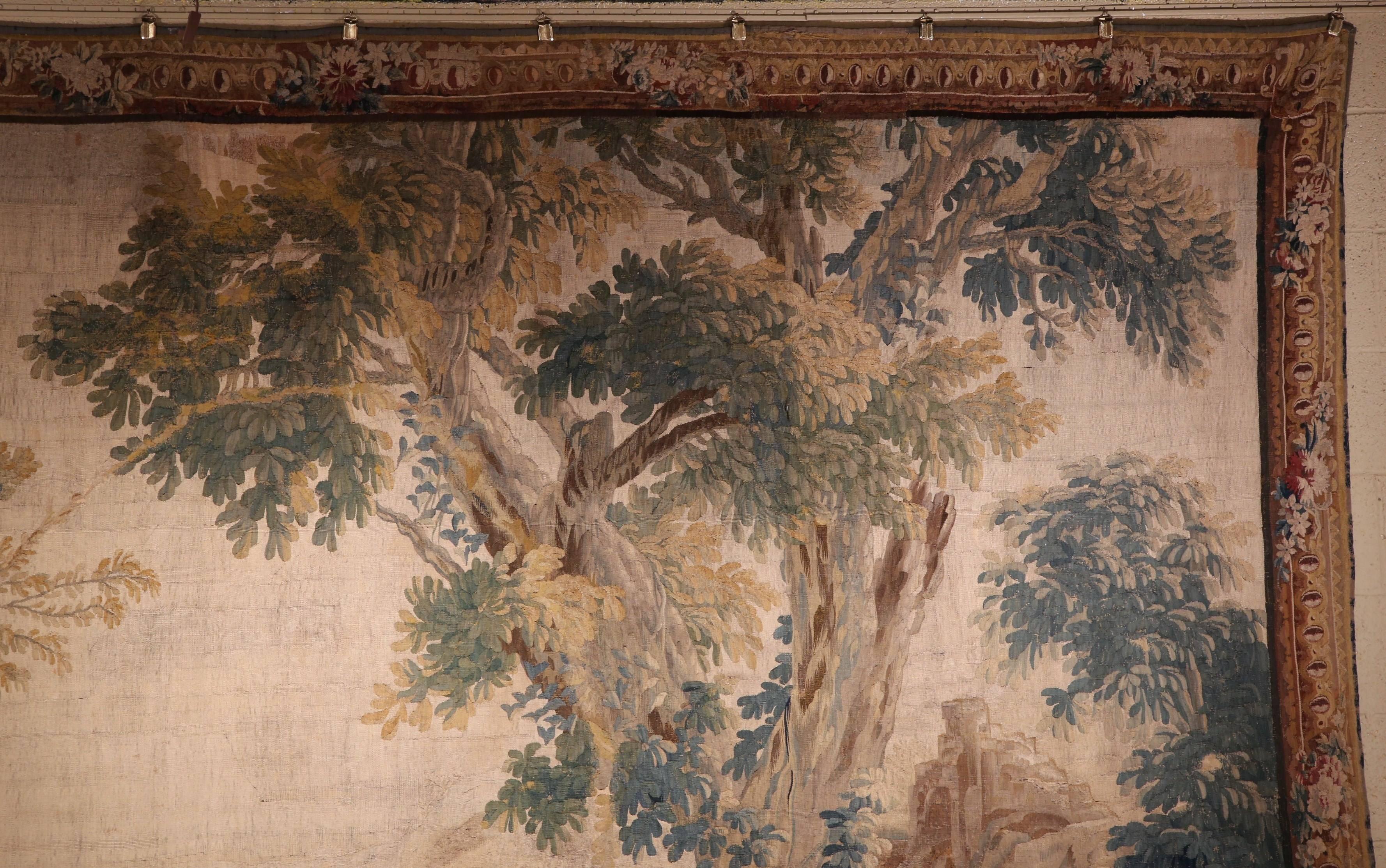 Large 18th Century French Aubusson Pastoral Tapestry in the Manner of Boucher In Excellent Condition In Dallas, TX