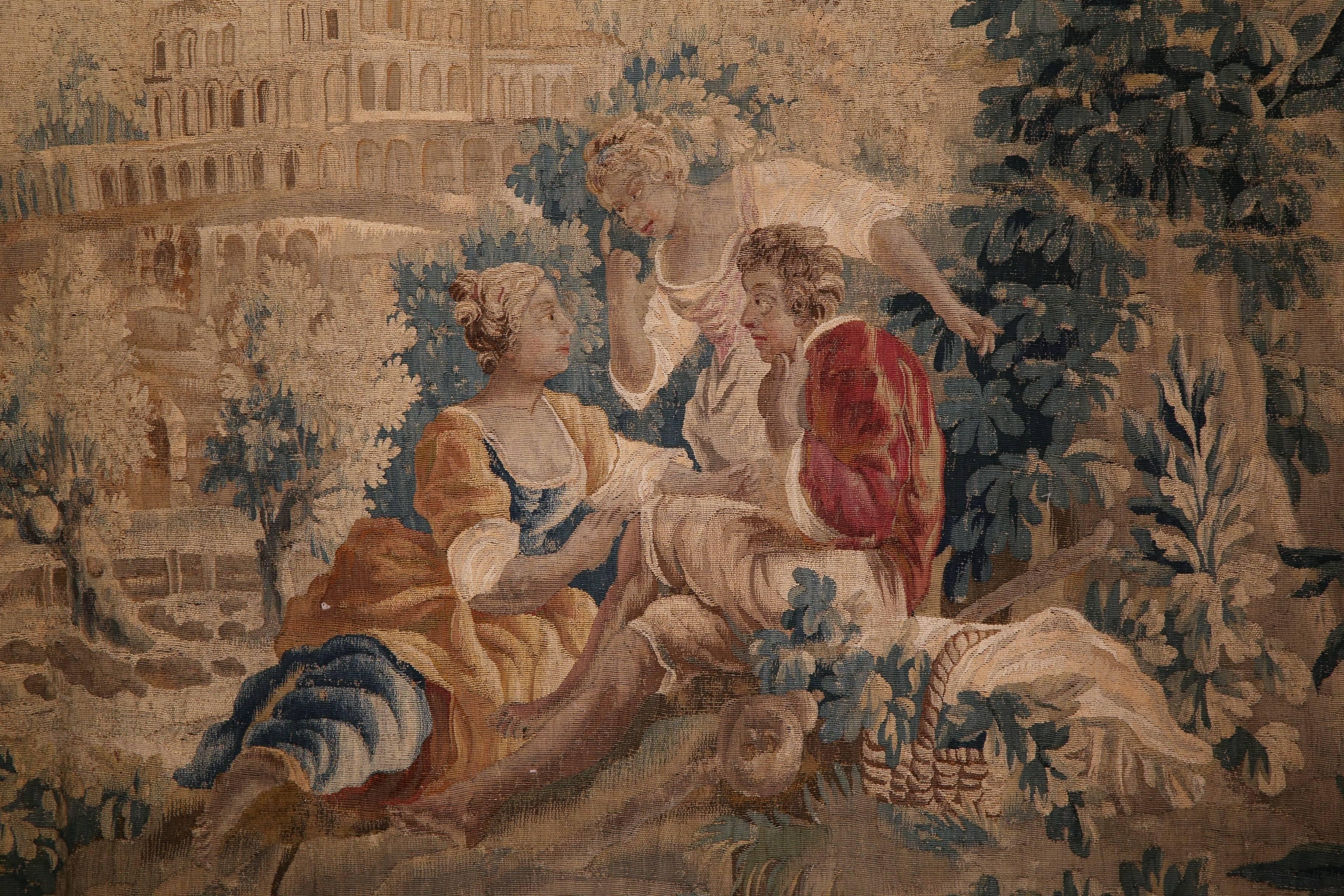 Large 18th Century French Aubusson Pastoral Tapestry in the Manner of Boucher 2