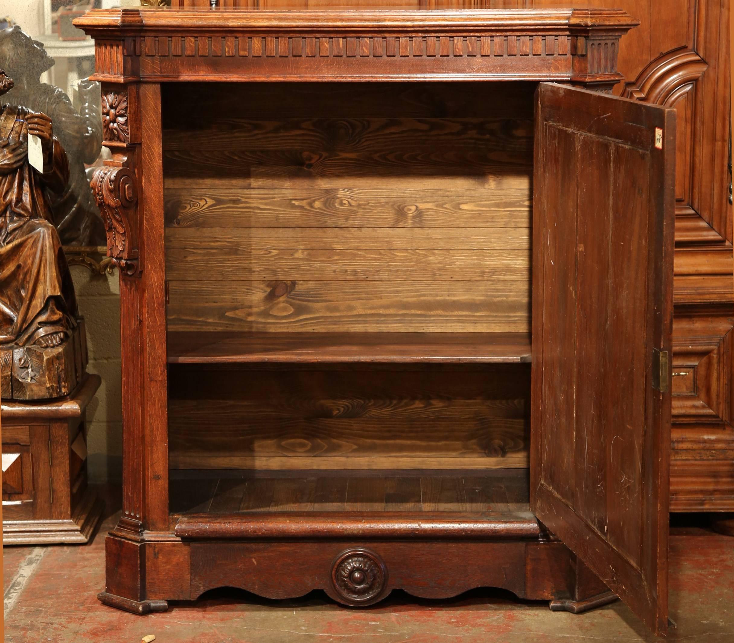 Large 19th Century French Napoleon III Carved Oak Single Door Cabinet In Excellent Condition In Dallas, TX