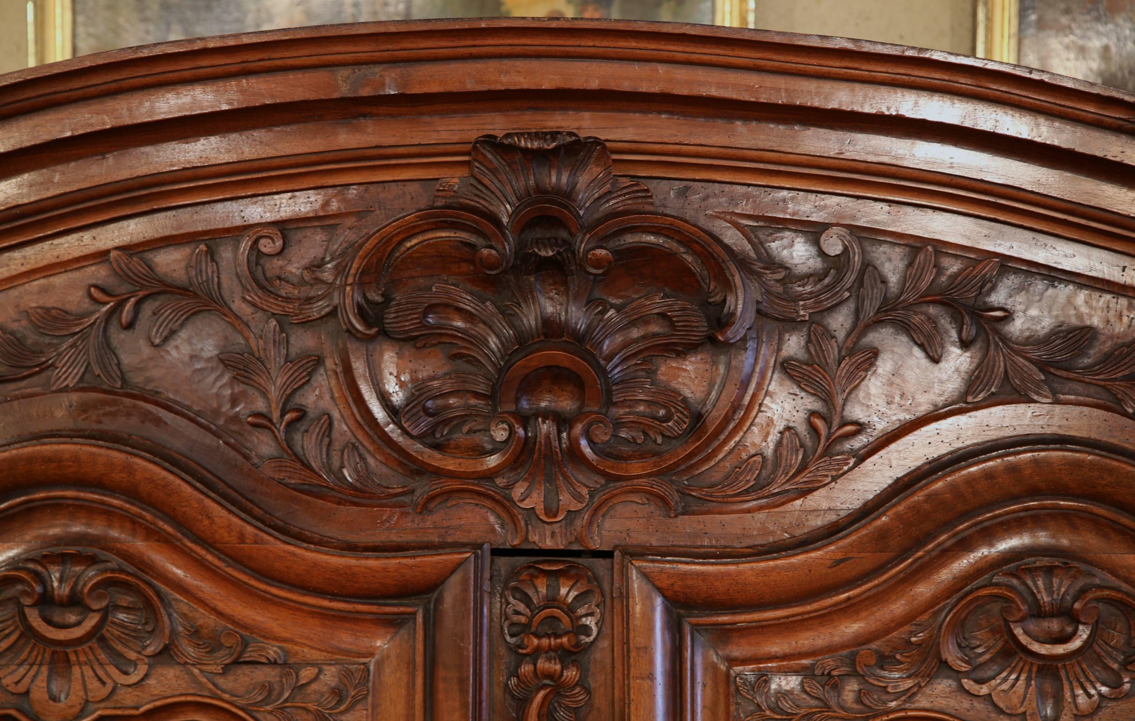 Large 18th Century French Louis XV Carved Walnut Armoire from Lyon In Excellent Condition In Dallas, TX