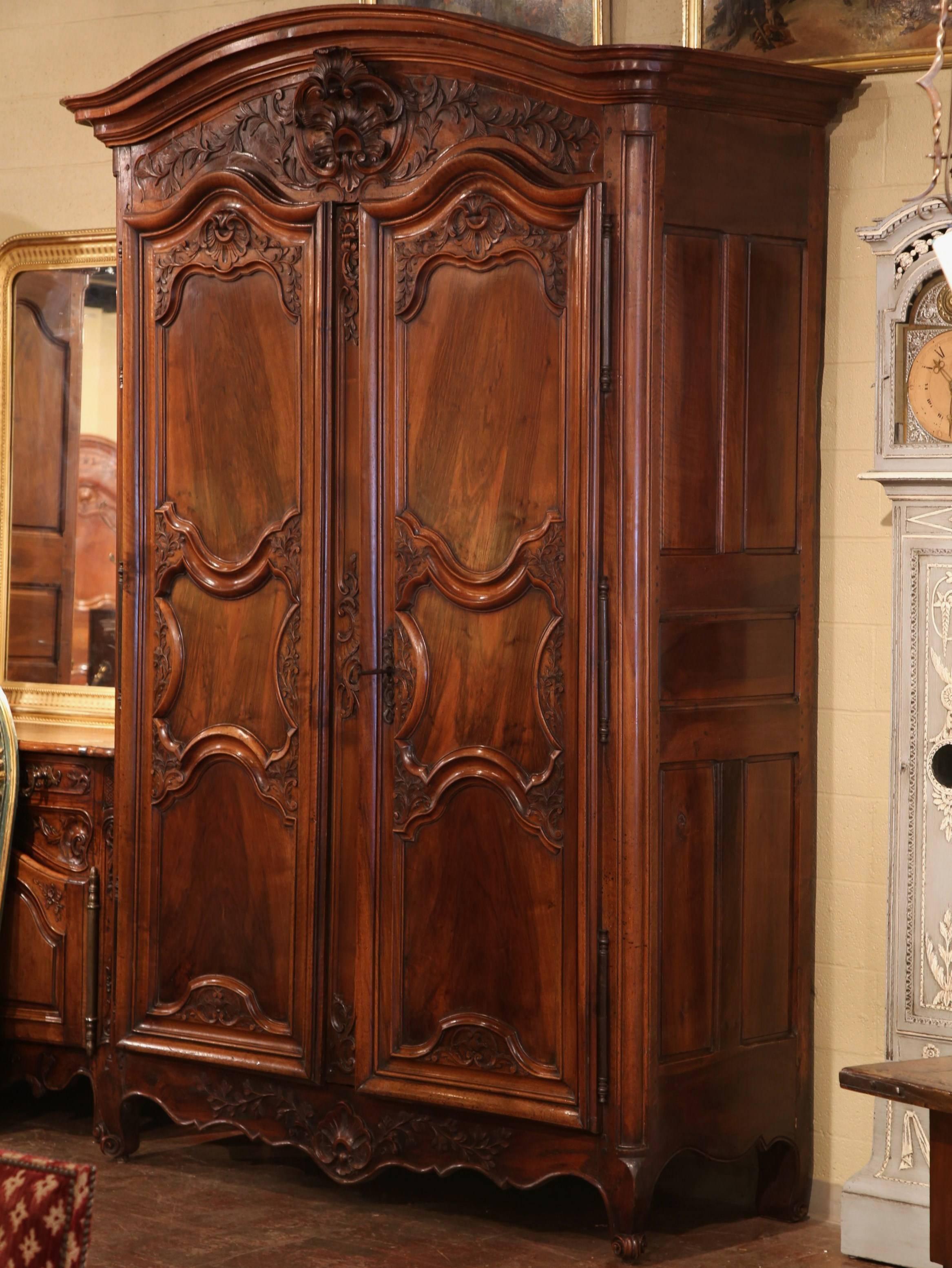 Large 18th Century French Louis XV Carved Walnut Armoire from Lyon 3