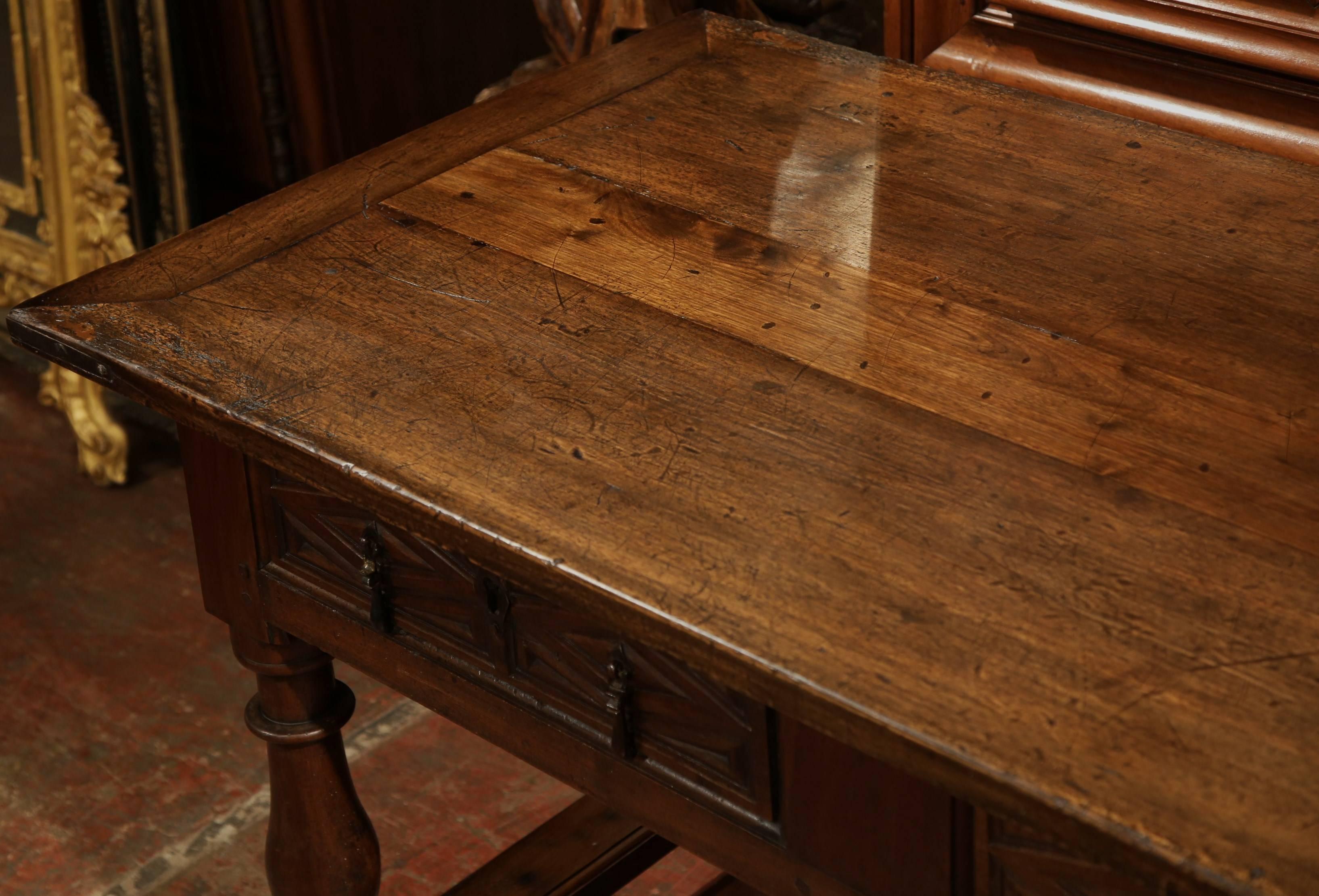 Hand-Carved 18th Century, Spanish Carved Walnut Two-Drawer Console Table with Turned Legs