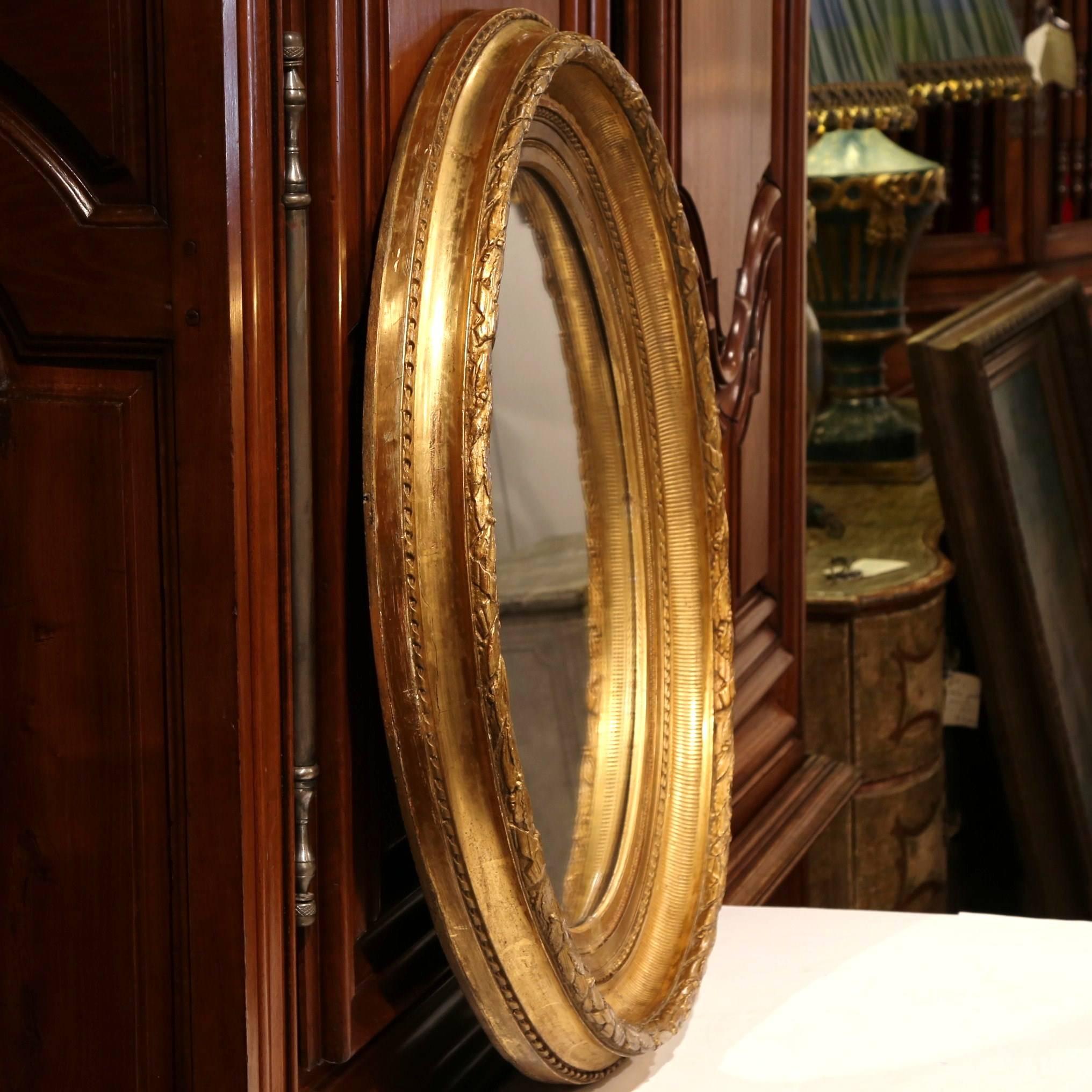 Mercury Glass 19th Century French Louis XV Carved Giltwood Oval Mirror