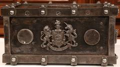 19th Century French Polished Cast Iron Safe with Coat of Arms and Handles
