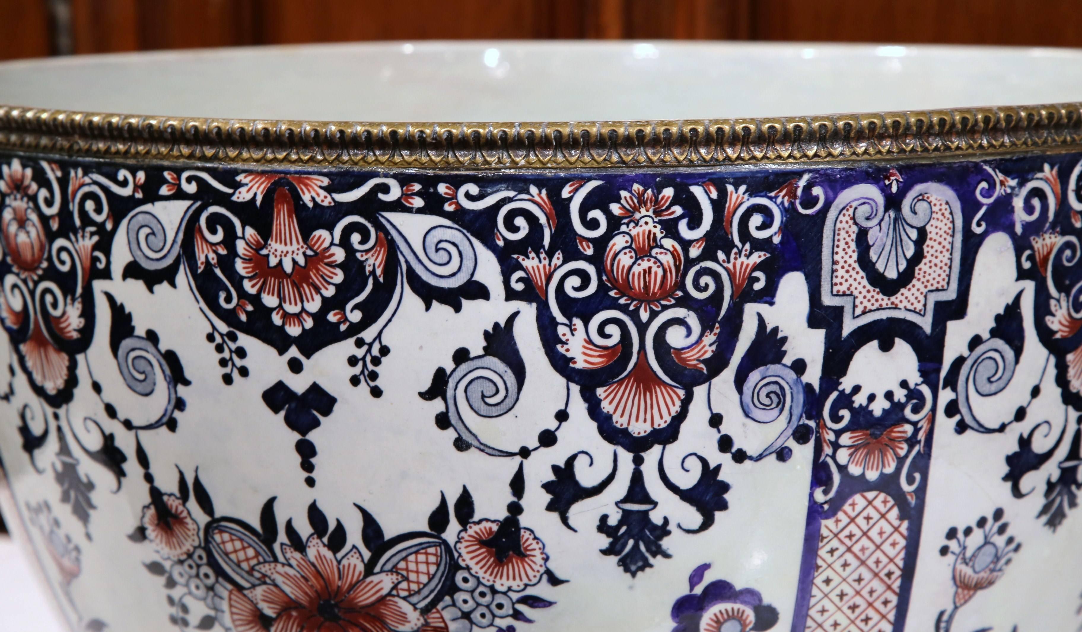 19th Century French Hand-Painted Faience Cache Pot from Gien 2