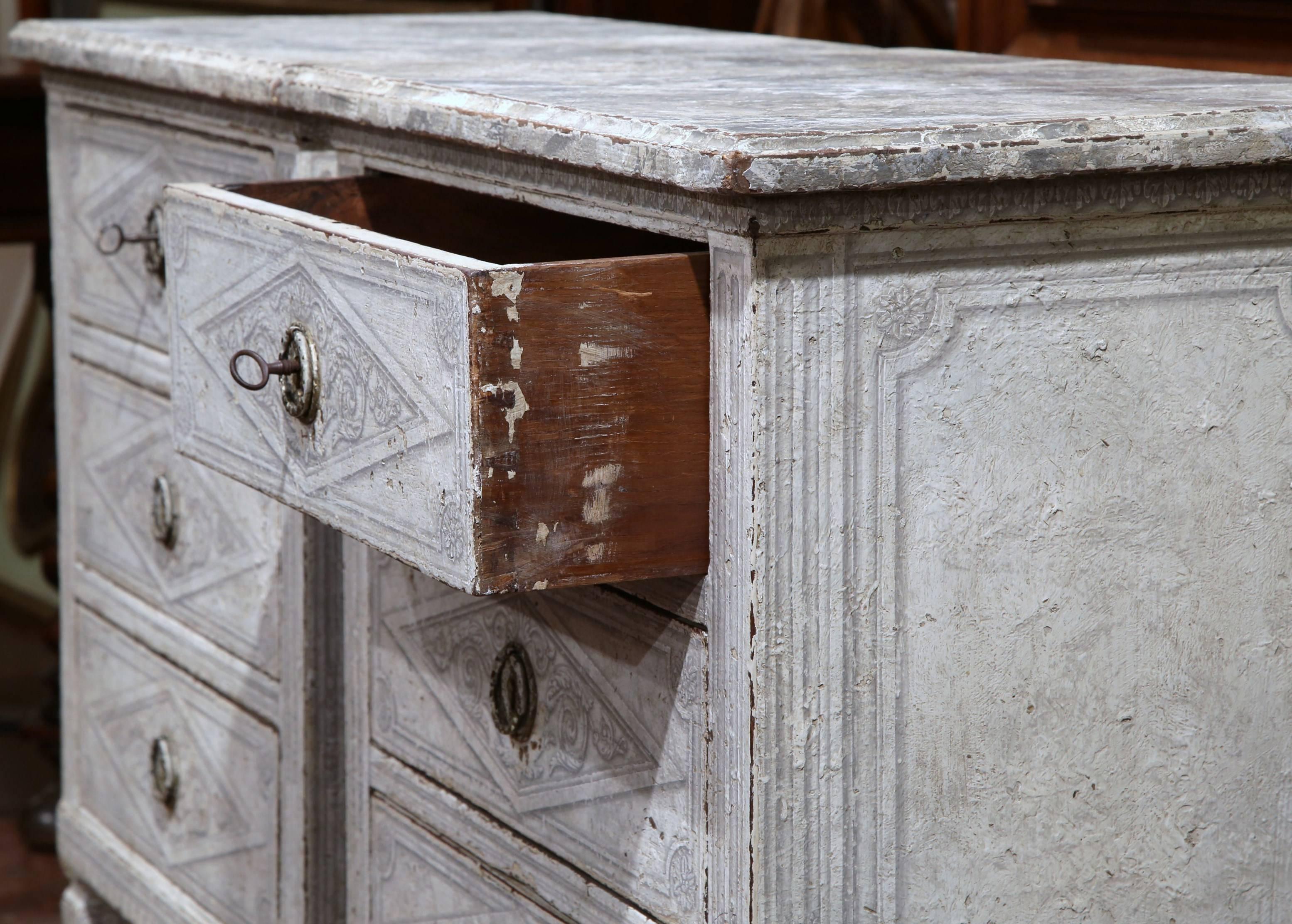 Pair of 19th Century French Louis XVI Painted Nightstands with Faux Marble Top 4