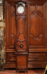 Tall 18th Century French Louis XV Burl Walnut Grand Father Clock from Lyon