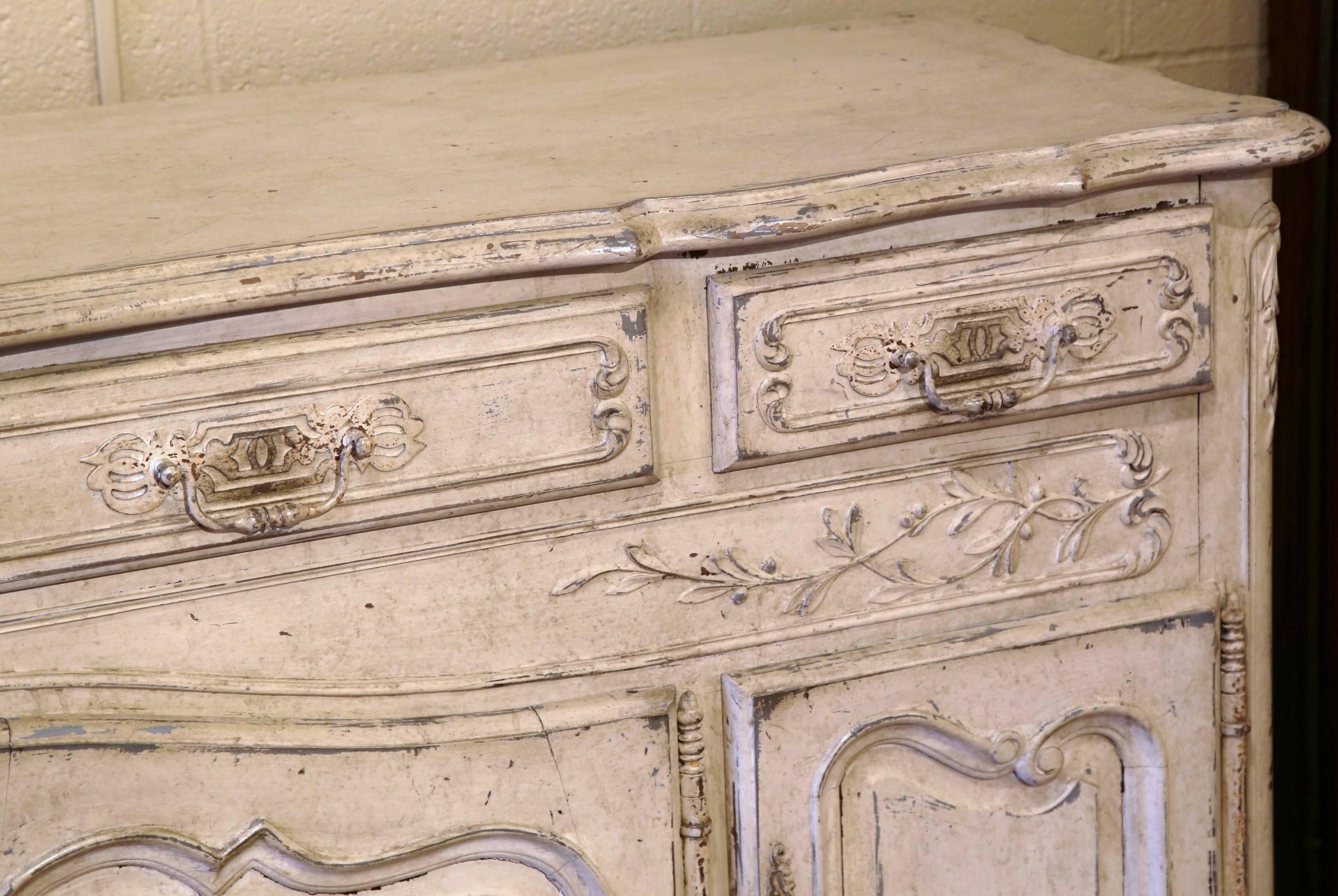 Walnut Early 20th Century French Louis XV Carved Painted Four-Door Buffet from Provence